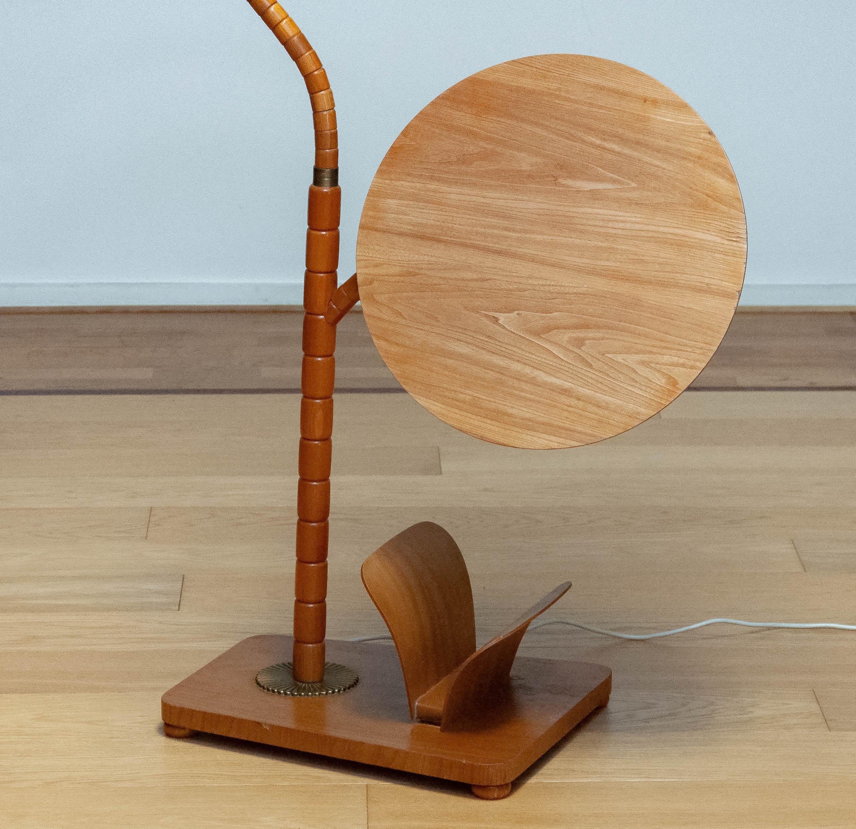 1940s Swedish Art Nouveau Floor Lamp In Elm Wood And Elm Table By IWO Mariestad 6