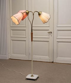 1940s Swedish Marble and Brass Floor Lamp by Bröderna Malmströms Malmö
