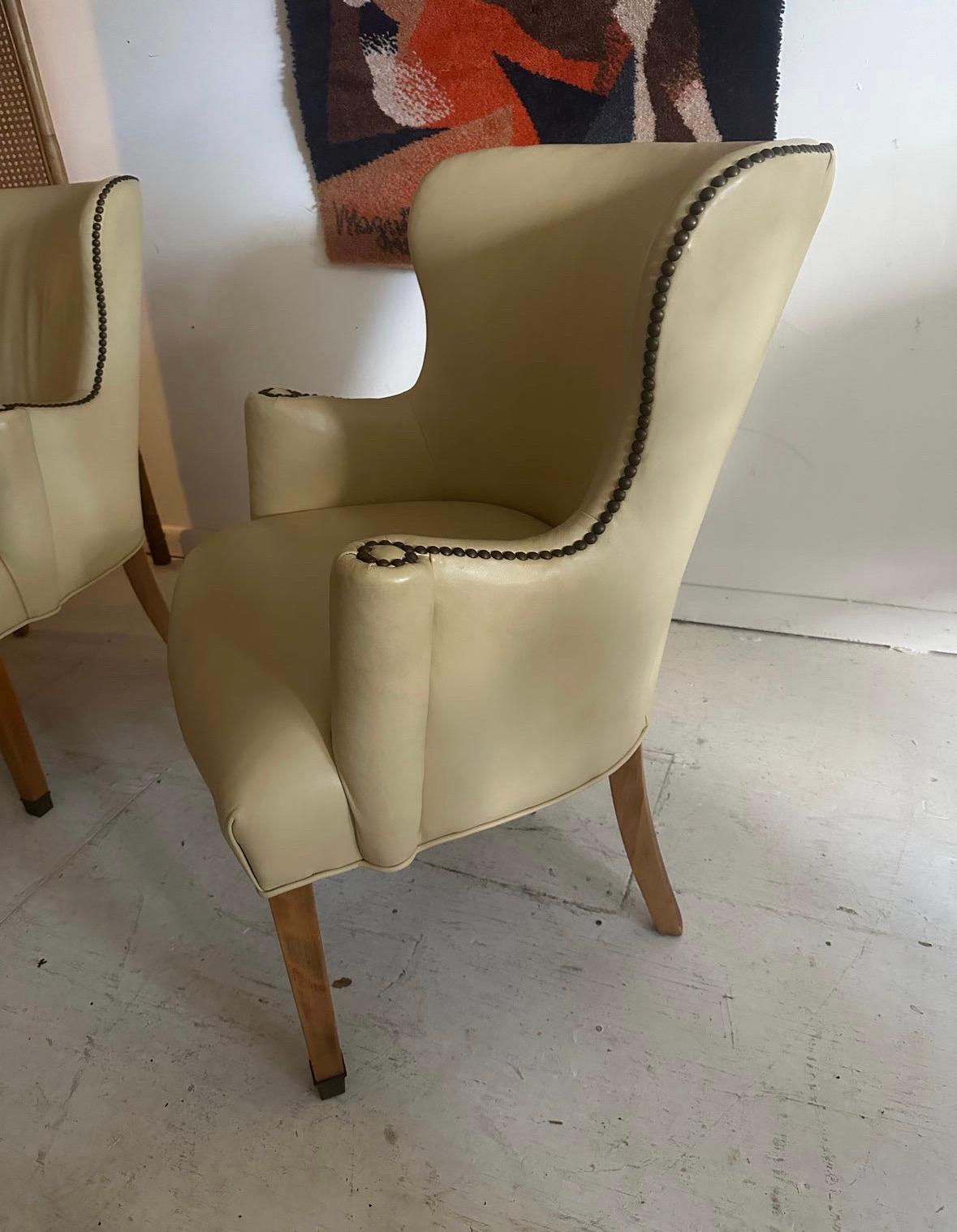 Scandinavian Modern 1940s Swedish Lamb Leather Wing Chairs Armchairs For Sale