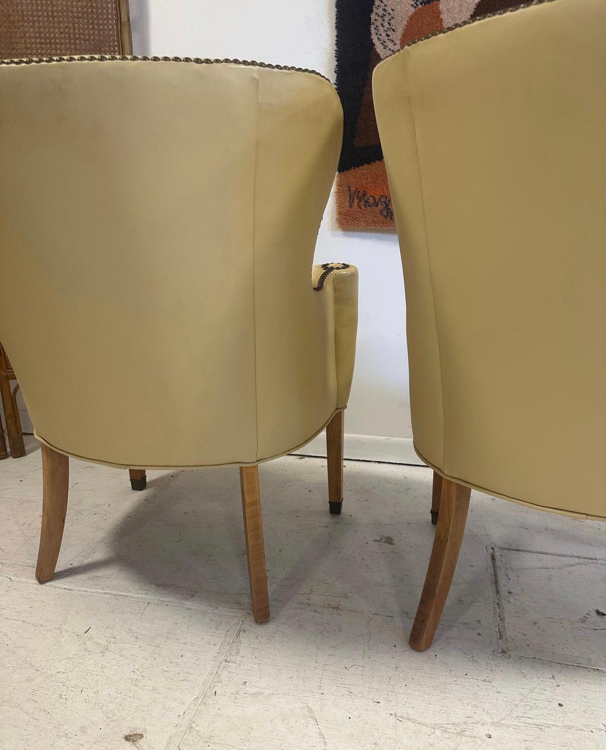 1940s Swedish Lamb Leather Wing Chairs Armchairs In Good Condition For Sale In Farmingdale, NJ