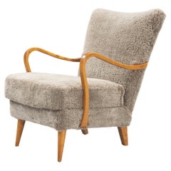 1940's Swedish Lounge Chair in Grey Sheepskin