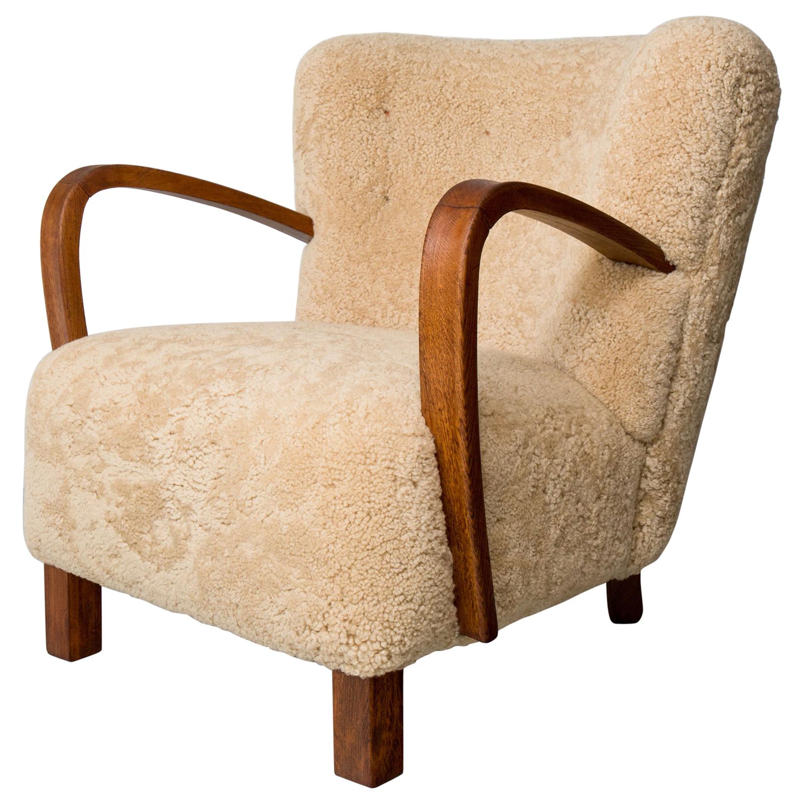 1940s Swedish Lounge Chair in Shearling