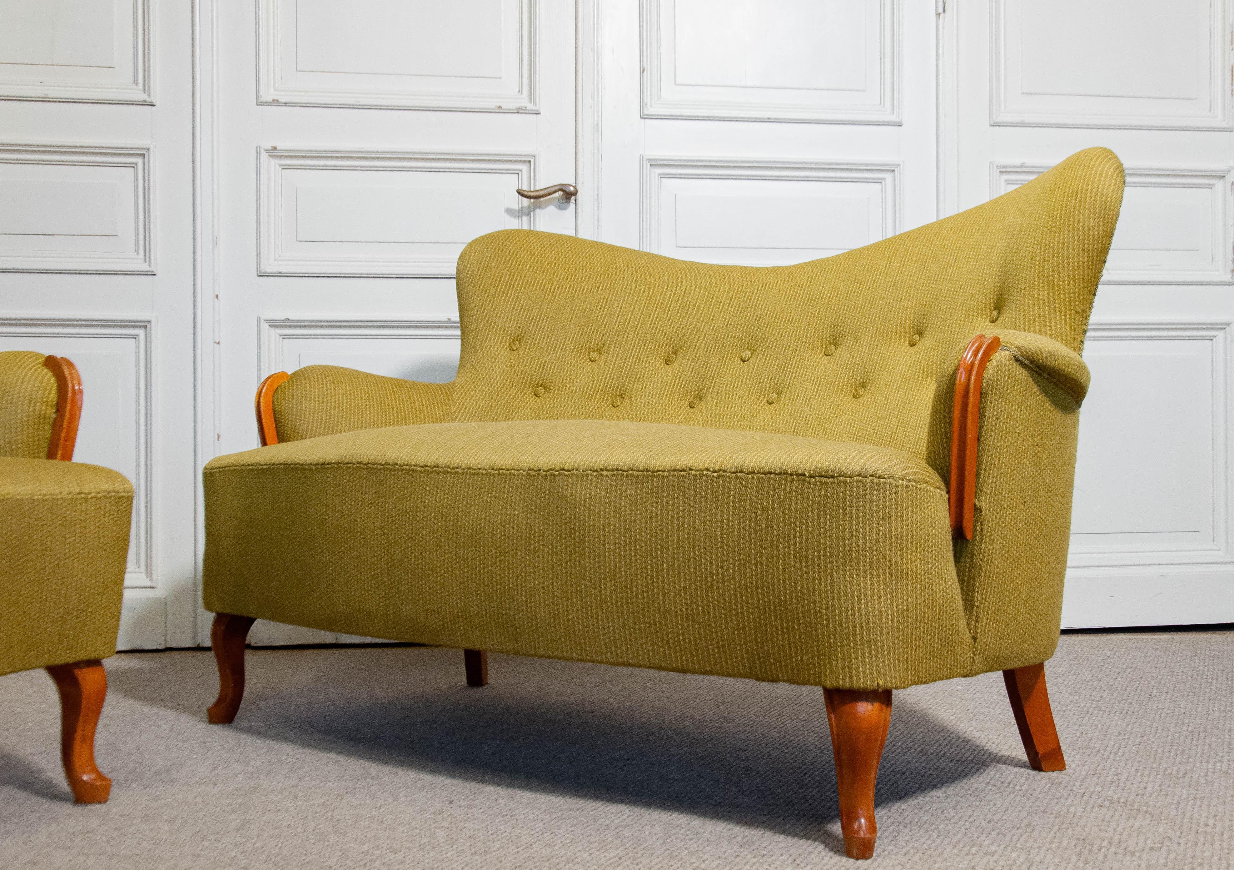 Ensemble de salon suédois des années 1940, canapé et chaise  Attribué à Carl Malmsten en vente 6