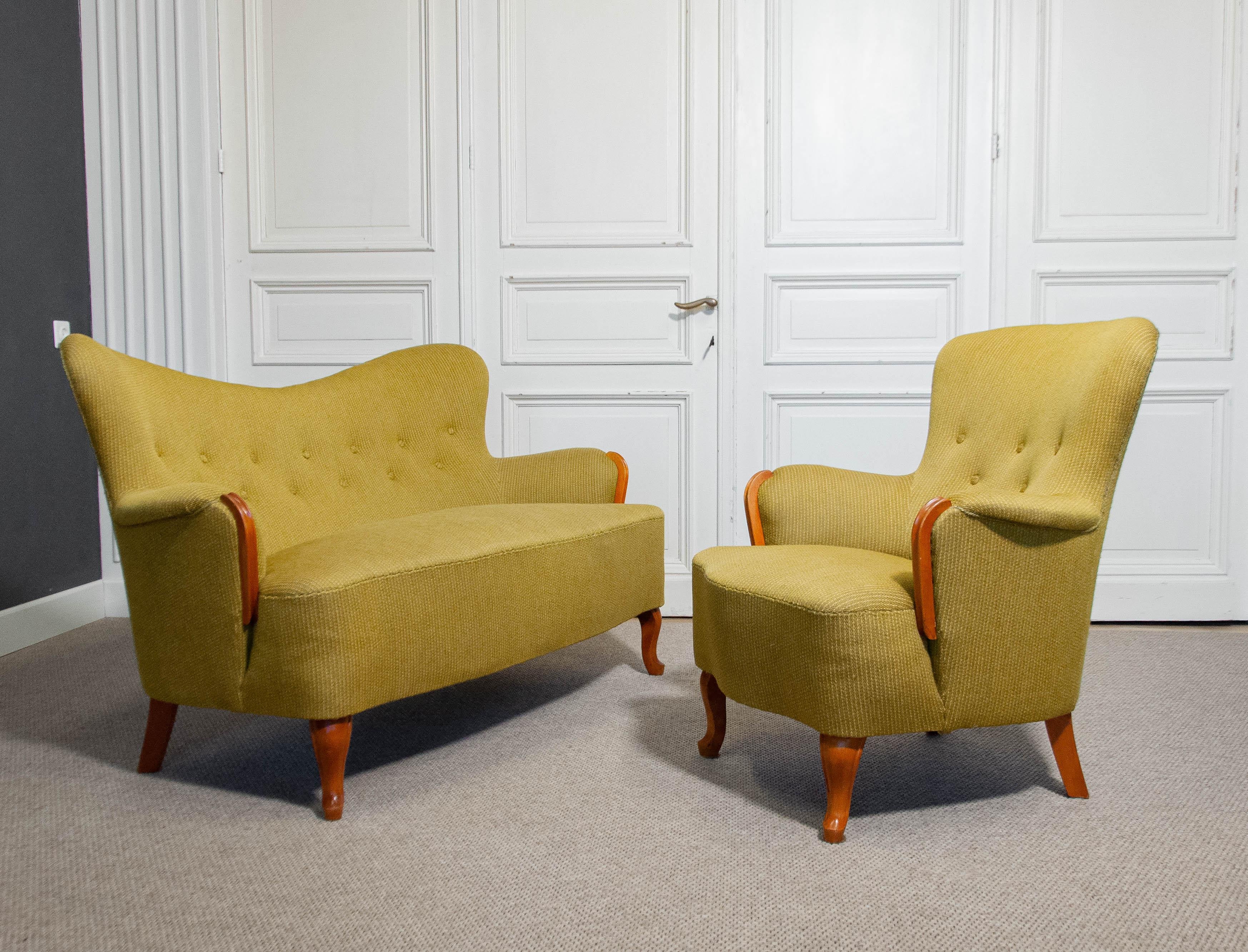 Ensemble de salon suédois des années 1940, canapé et chaise  Attribué à Carl Malmsten en vente 10