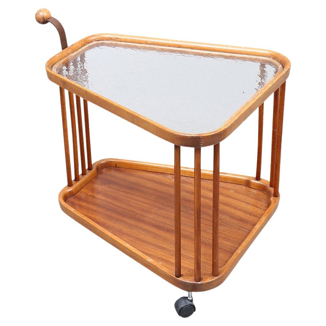 1940s Swedish Modern Bar Cart in Stained Beech For Sale