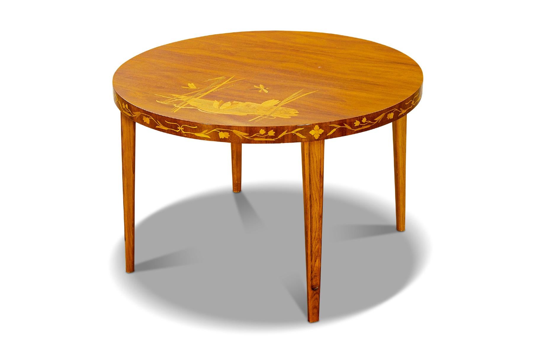 Mid-Century Modern 1940s Swedish Modern Coffee Table with Dragonfly Inlay