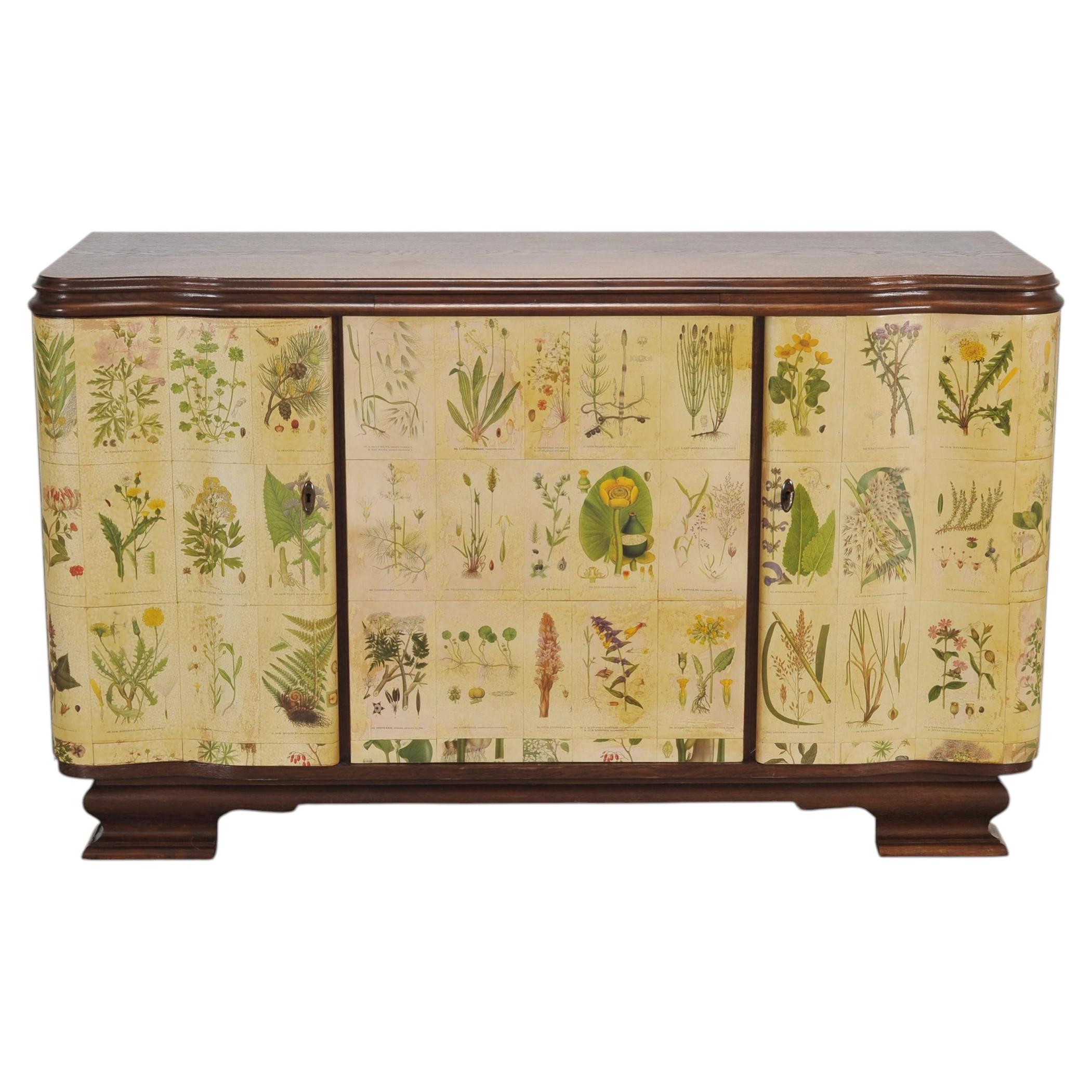 1940s Swedish Modern Nordens Flora Botanical Sideboard Cabinet