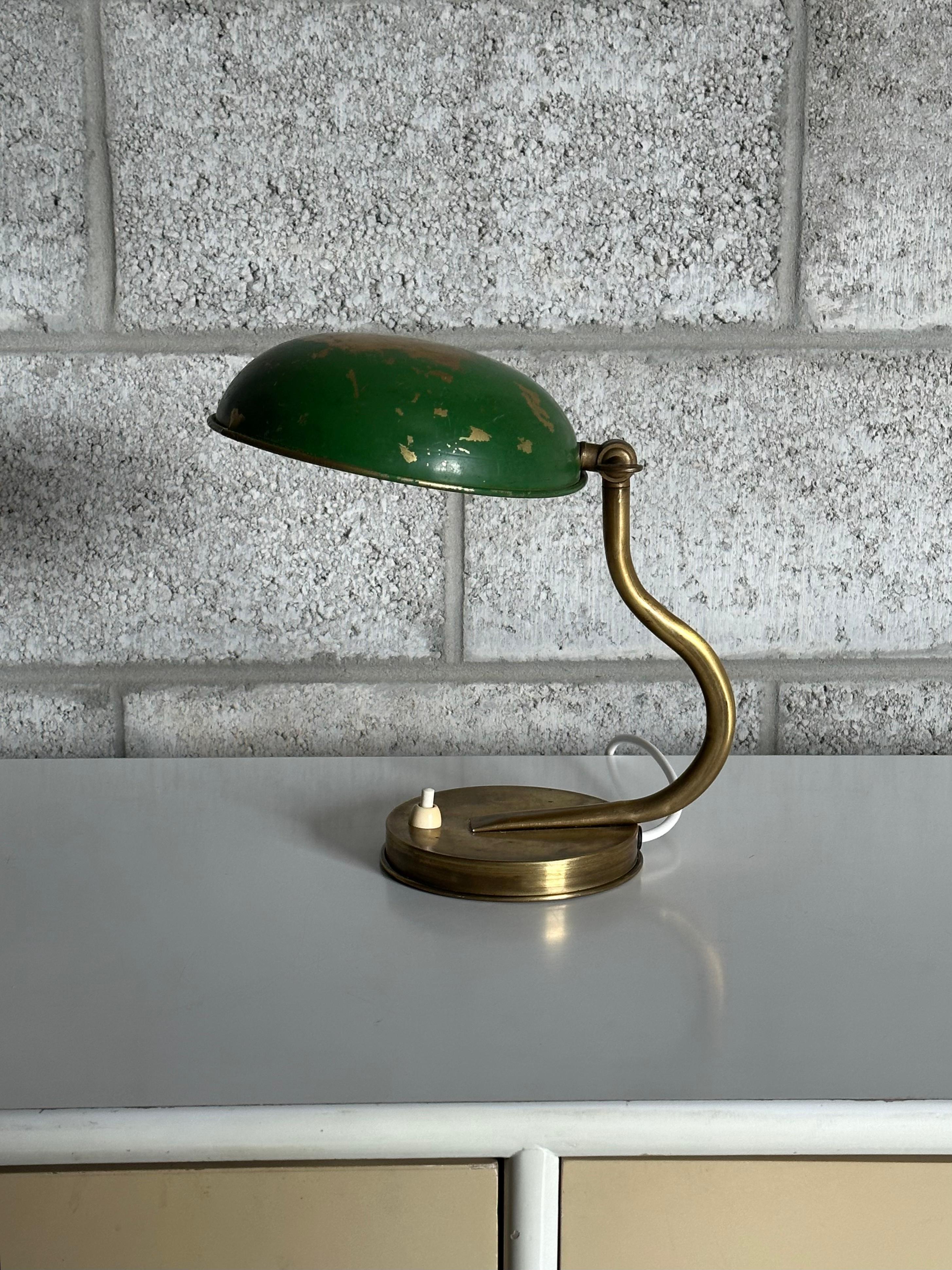European 1940s Swedish Modern Organic Wall/ Table Lamp by Asea, Brass and Paint For Sale