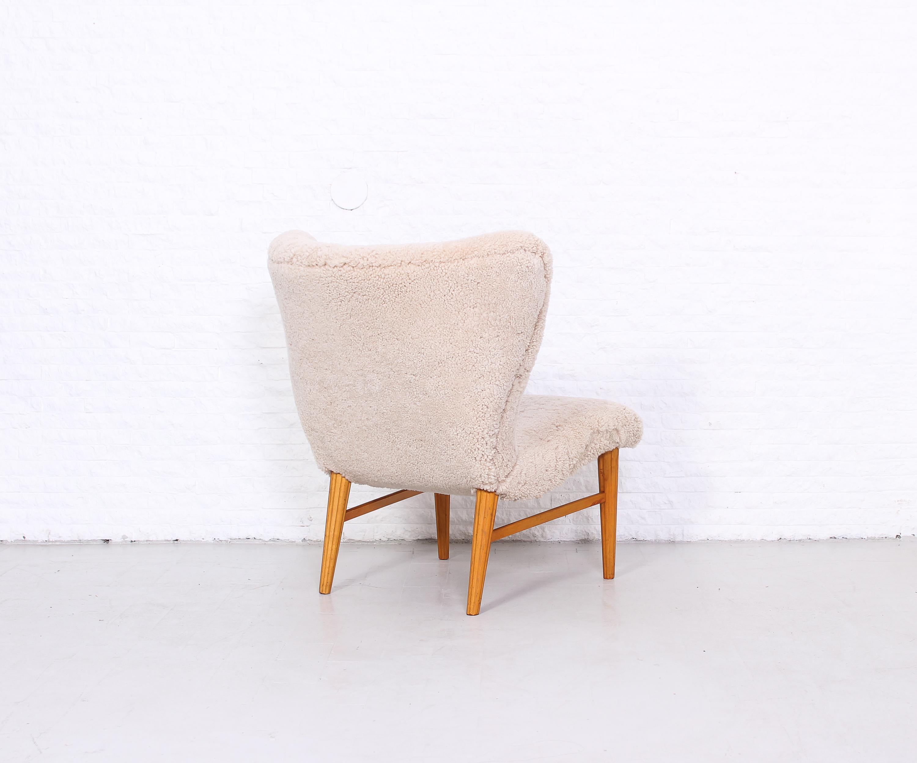 Scandinavian Modern 1940s Swedish Sheepskin Easy Chair