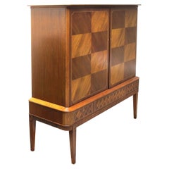 1940s Swedish Tall Linen/Bar Inlaid Marquetry Cabinet by Ferdinand Lundquist