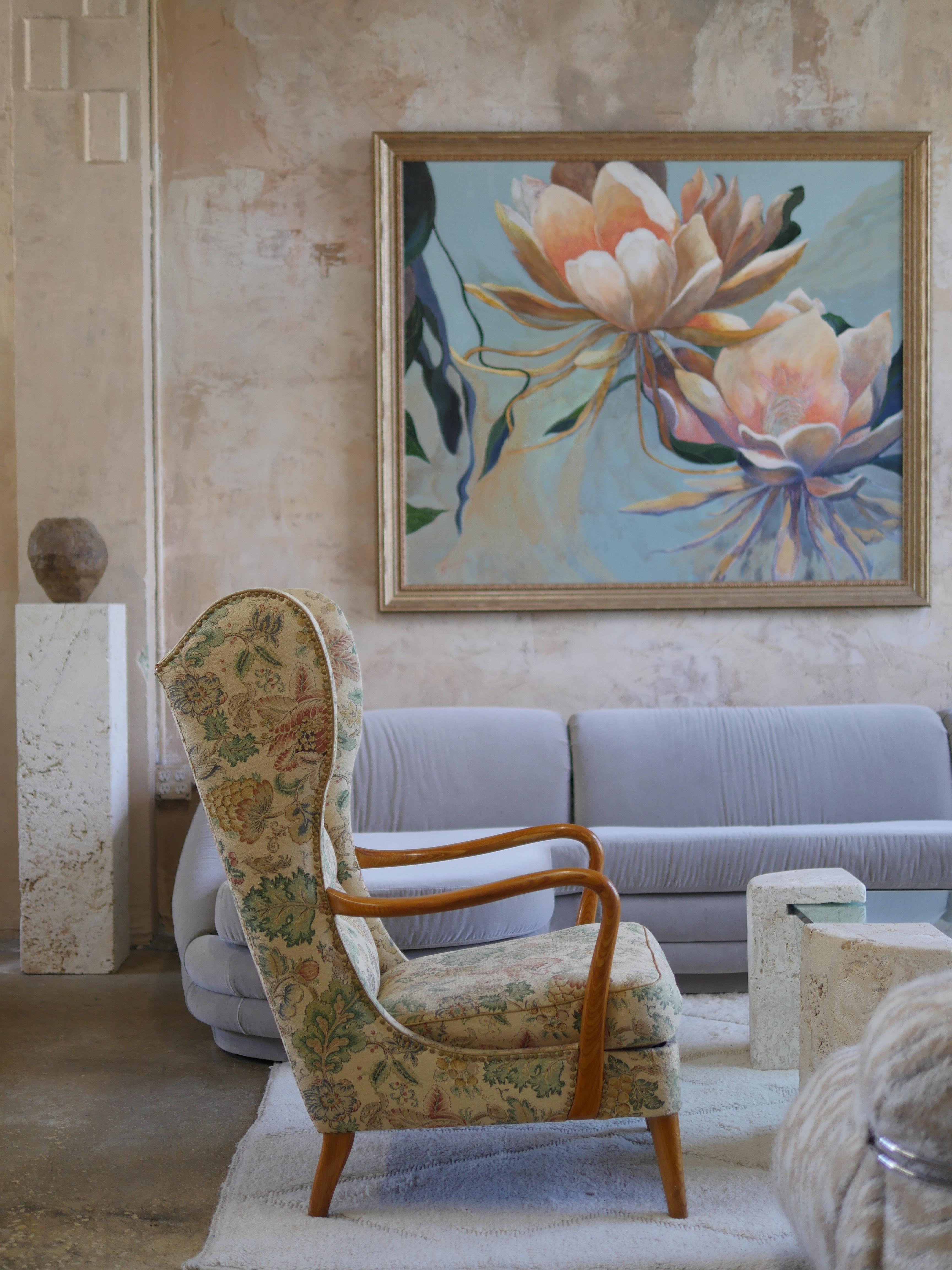 Mid-Century Modern Chaise longue suédoise à dossier en bois d'orme des années 1940 en vente