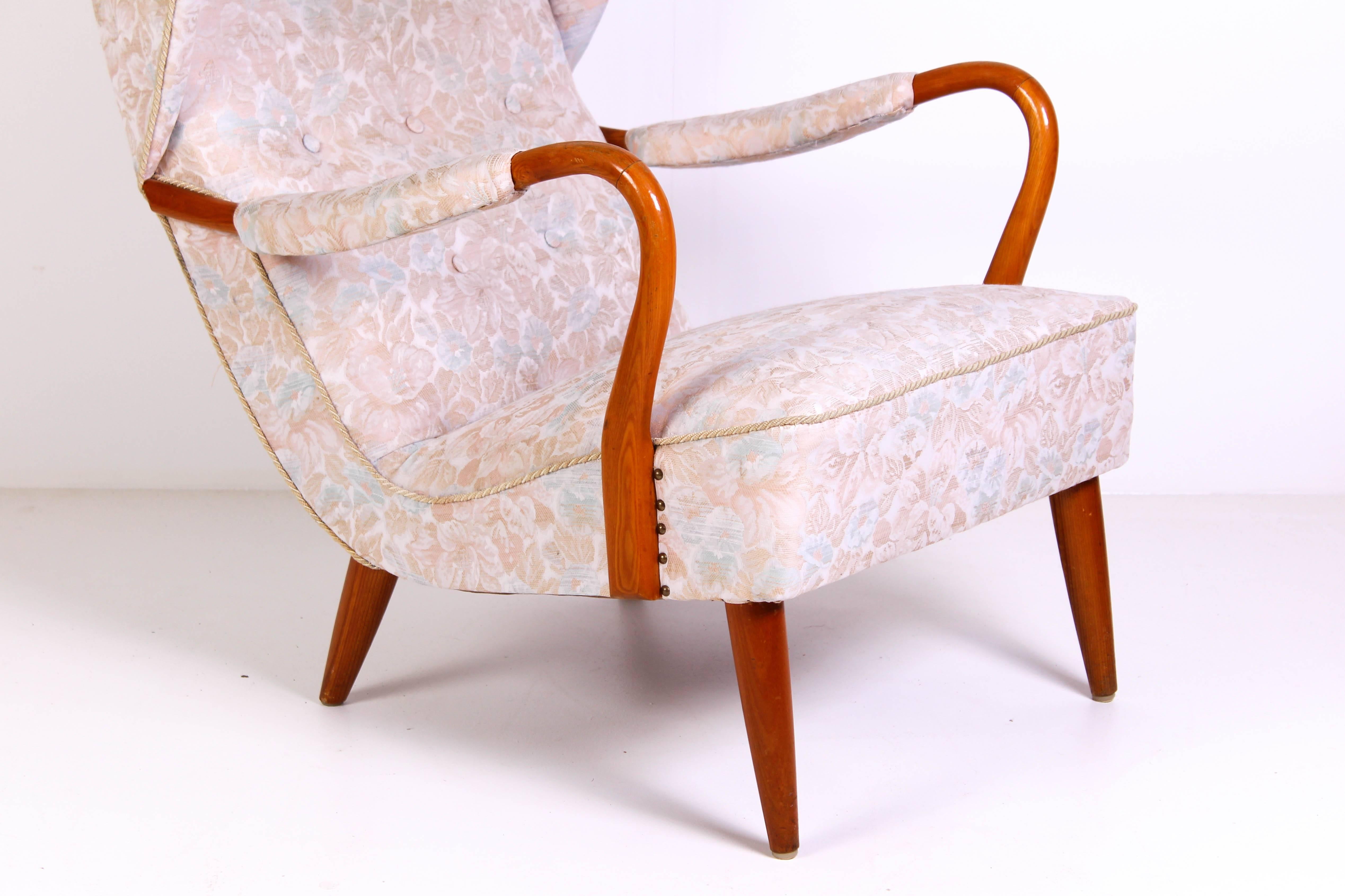 Beech 1940s Swedish Wingback Lounge Chair