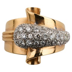 Vintage 1940s Swirling Diamond yellow gold Ring