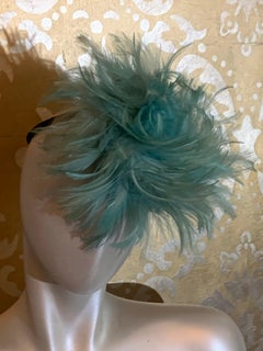 1940S Swirling Robin's Egg Feather Bird Nest  Tilt Hat with Back Ring