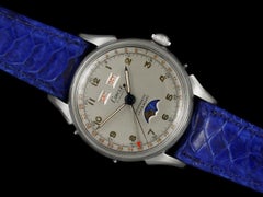 1940's Swiss Vintage Triple Calendar Moonphase Valjoux 90 Mens Watch - SS