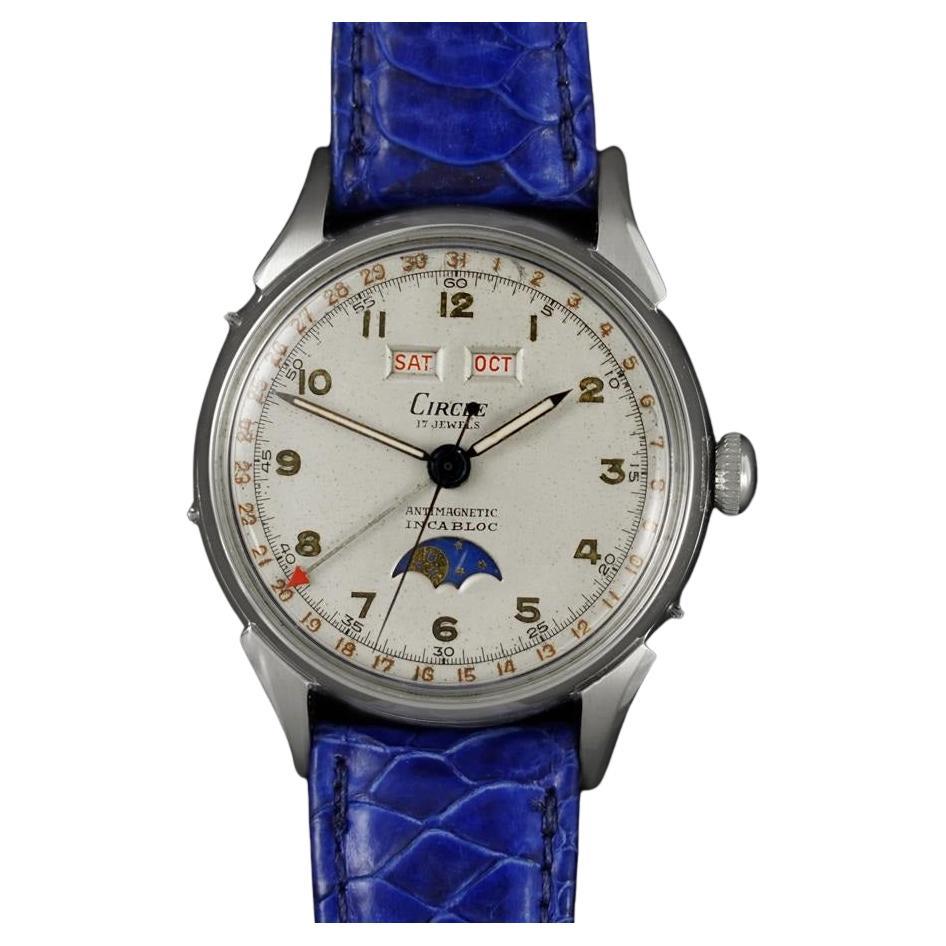 1940's Schweizer Vintage Dreifach-Kalender Mondphase Valjoux 90 Herrenuhr - SS