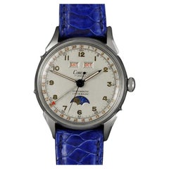 1940's Swiss Vintage Triple Calendar Moonphase Valjoux 90 Mens Watch - SS