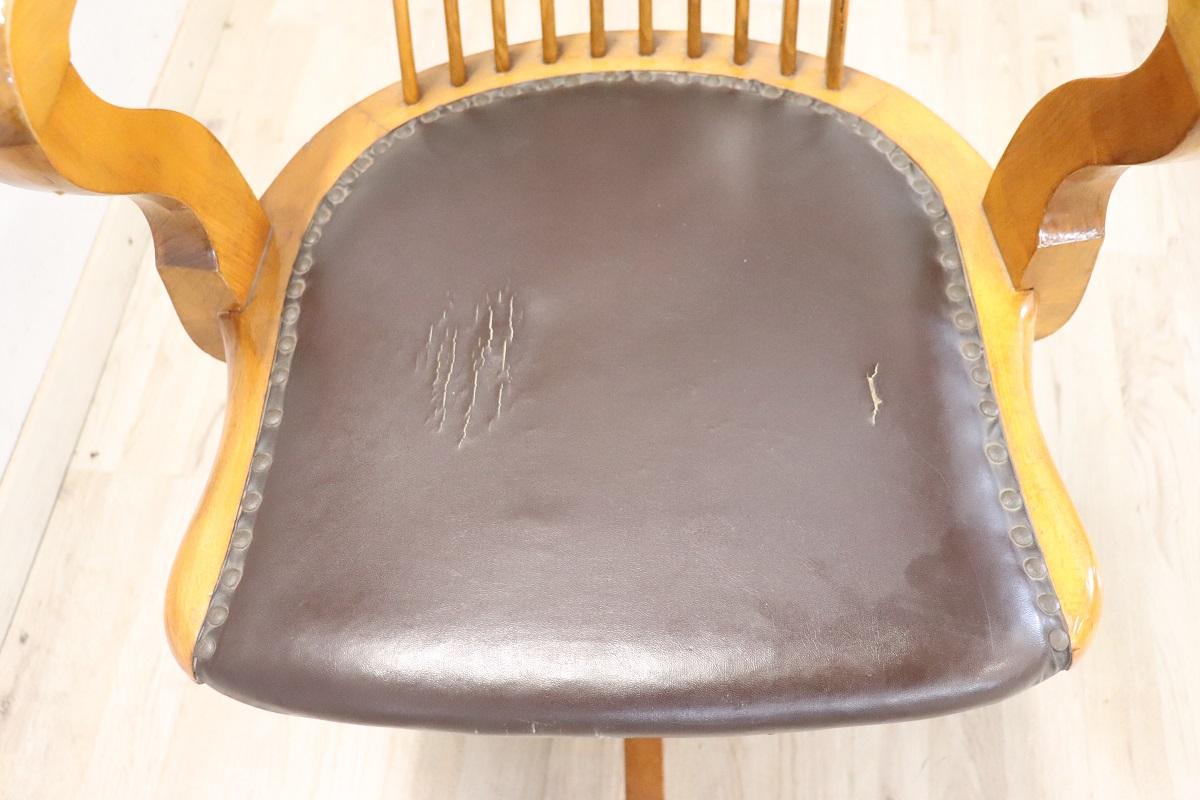 Faux Leather 1940s Swivel Desk Chair in Oak Wood