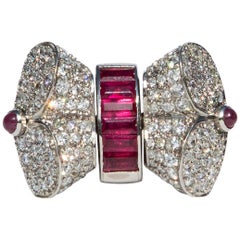 1940s Swiveling Diamond and Ruby Platinum Ring