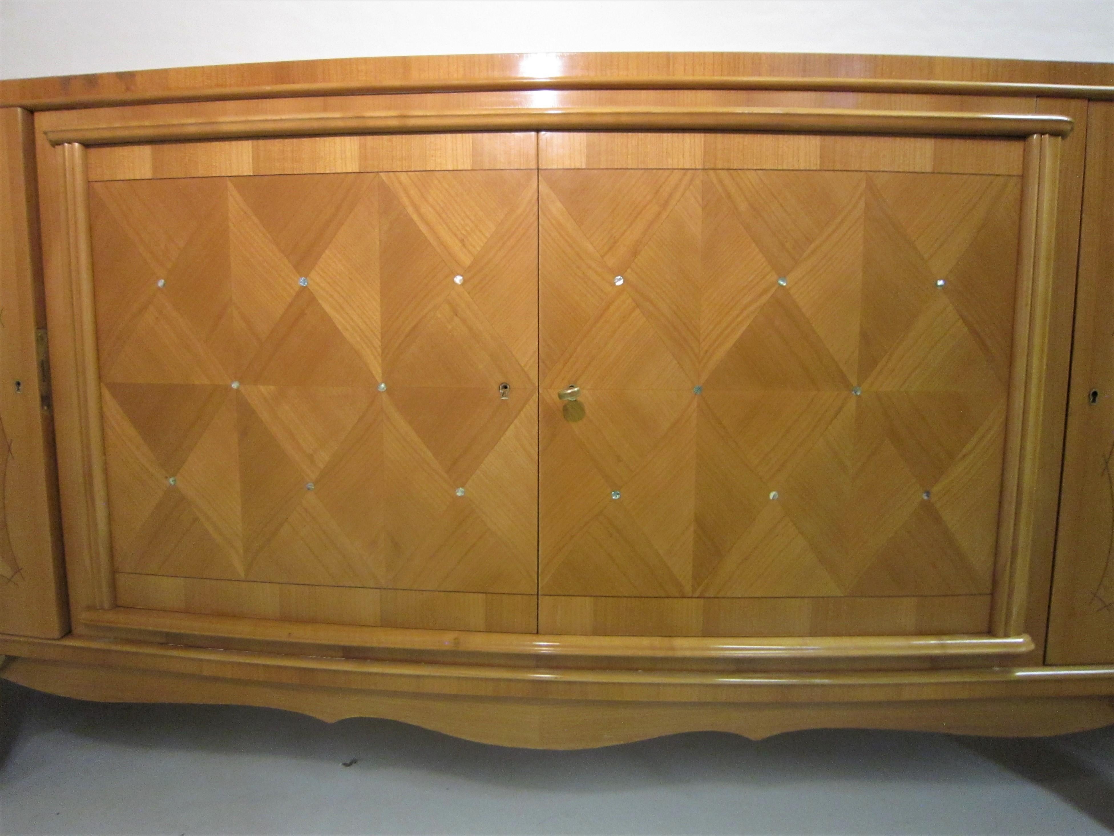 Art Deco 1940s Sycamore Credenza in Parquetry Inlay, Attributed to Andre Arbus