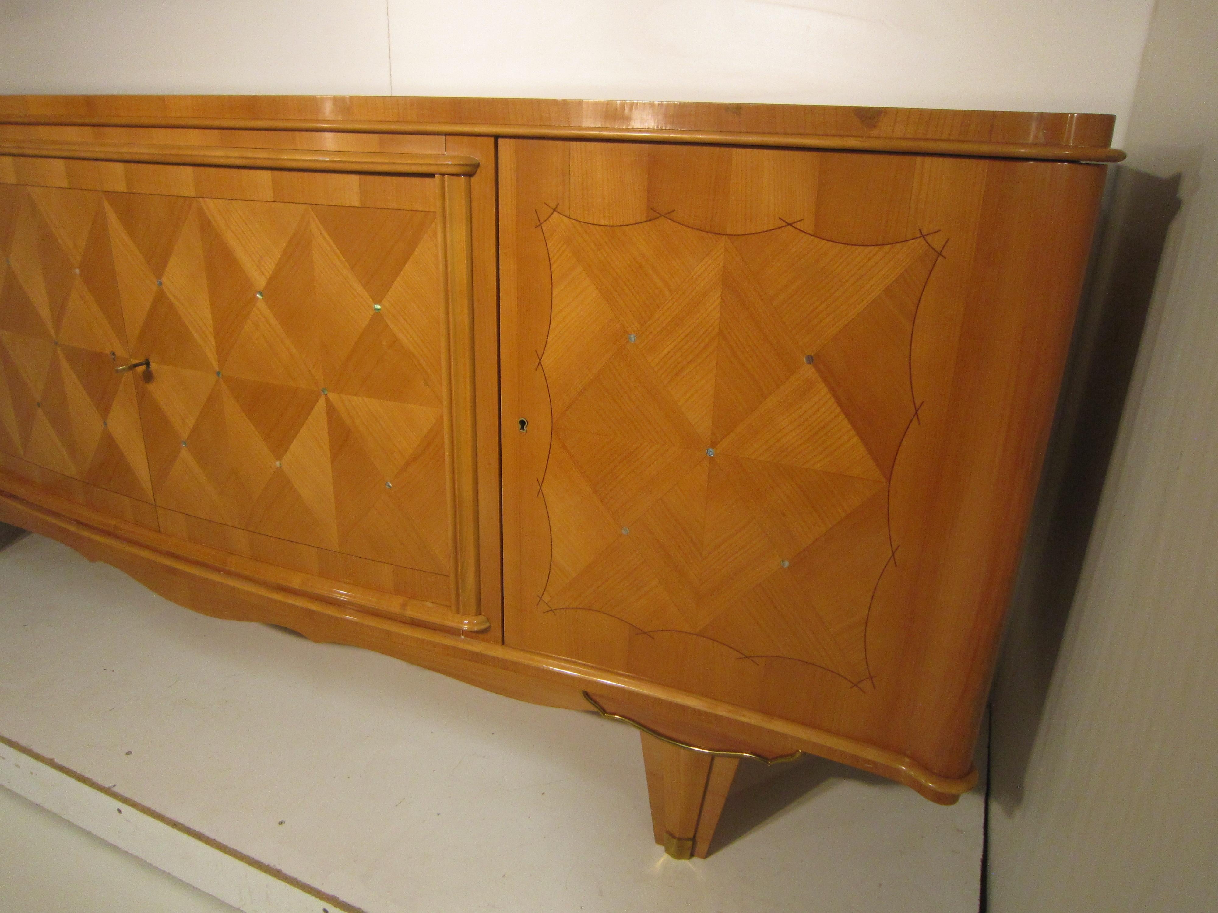 French 1940s Sycamore Credenza in Parquetry Inlay, Attributed to Andre Arbus