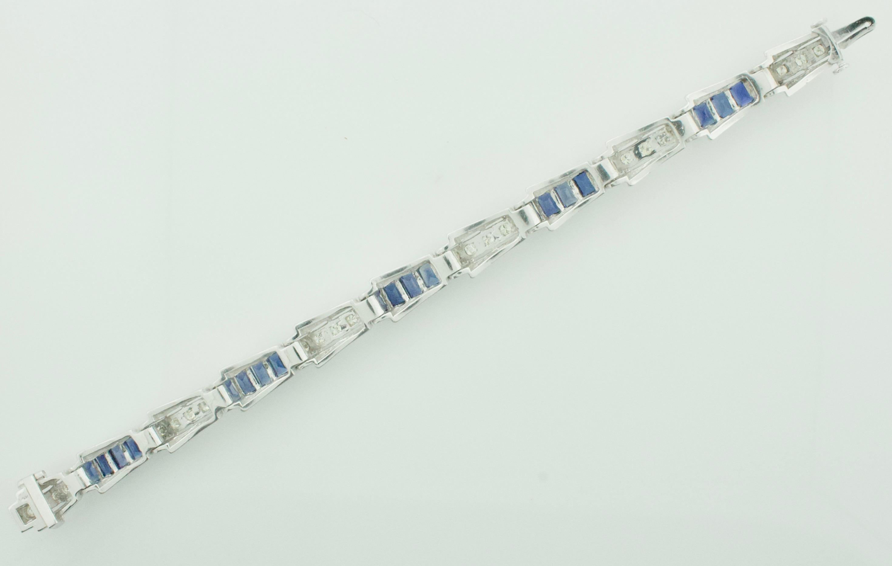 Baguette Cut 1940's Synthetic Sapphire and Diamond Bracelet 7.00 Carats-Sapphire 1.10 TDW For Sale
