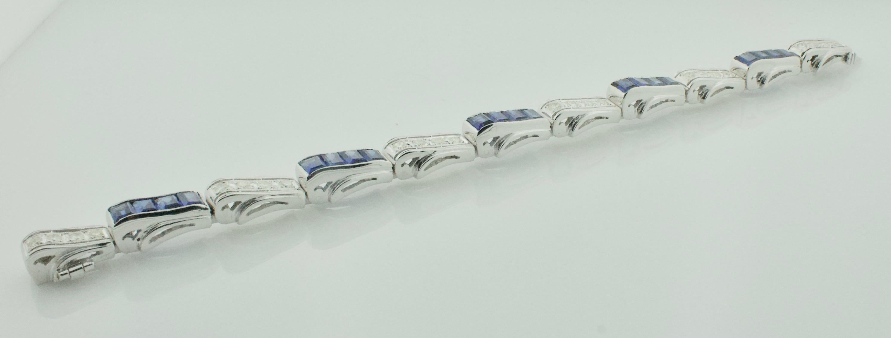 1940's Synthetic Sapphire and Diamond Bracelet 7.00 Carats-Sapphire 1.10 TDW In Excellent Condition For Sale In Wailea, HI