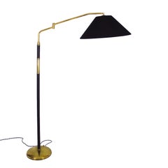 1940s System Polished Brass Standing Lamp, Brass, Leather, Italy