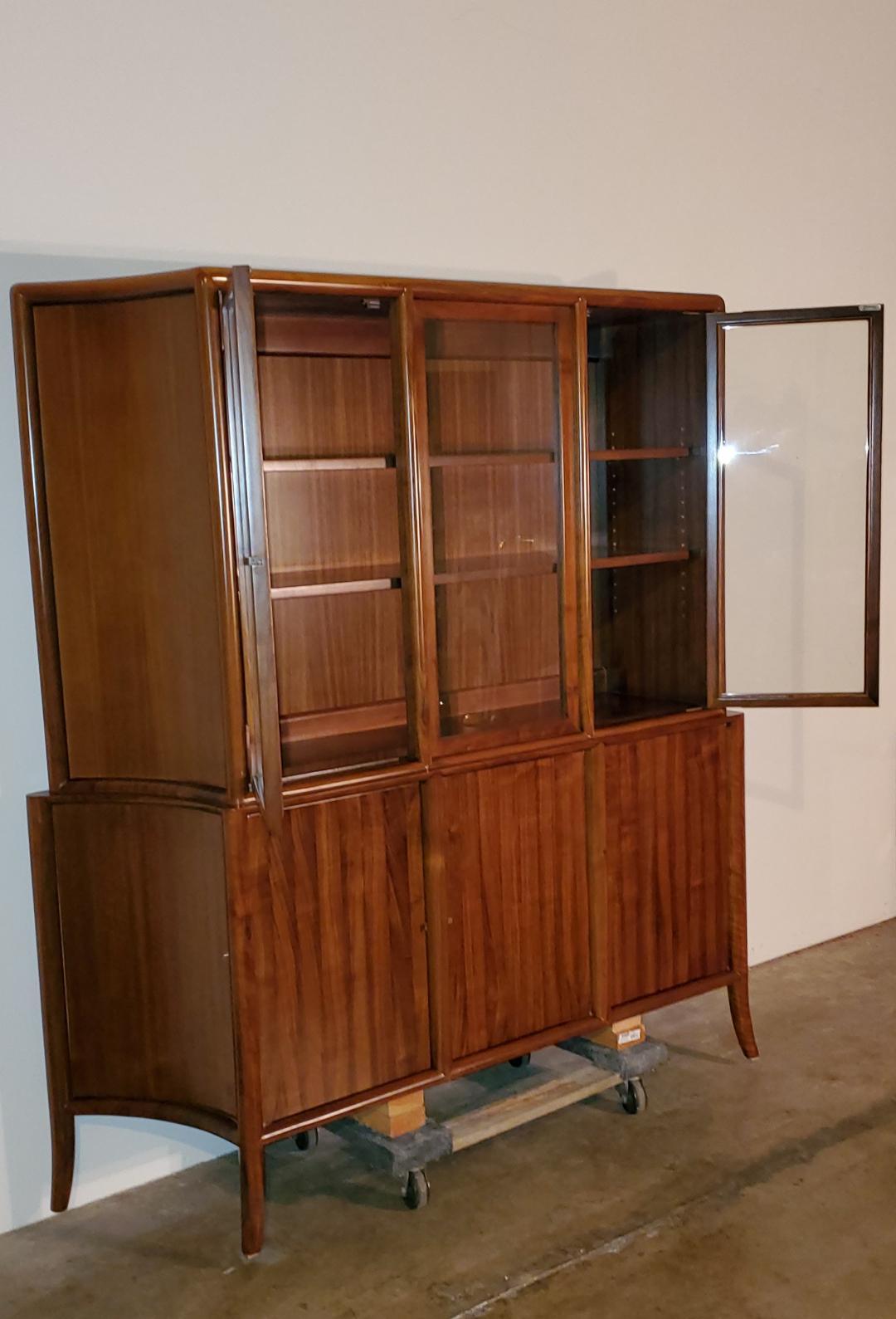 American 1940s T. H. Robsjohn-Gibbings 2 Part Credenza and Glass Top Cabinet For Sale