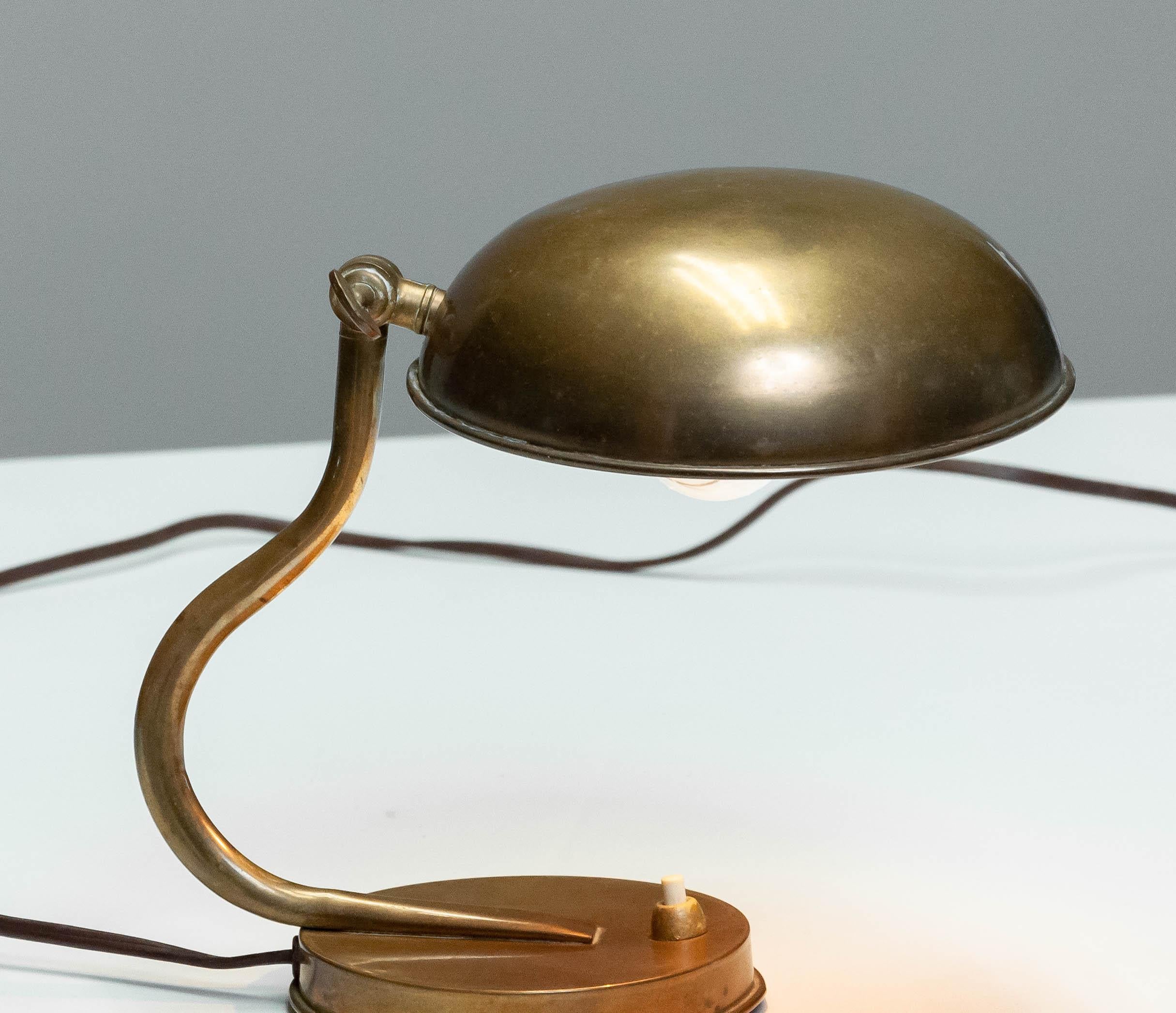 Industrial 1940s Table / Desk Lamp with Adjustable Shade in Brass by ASEA For Sale