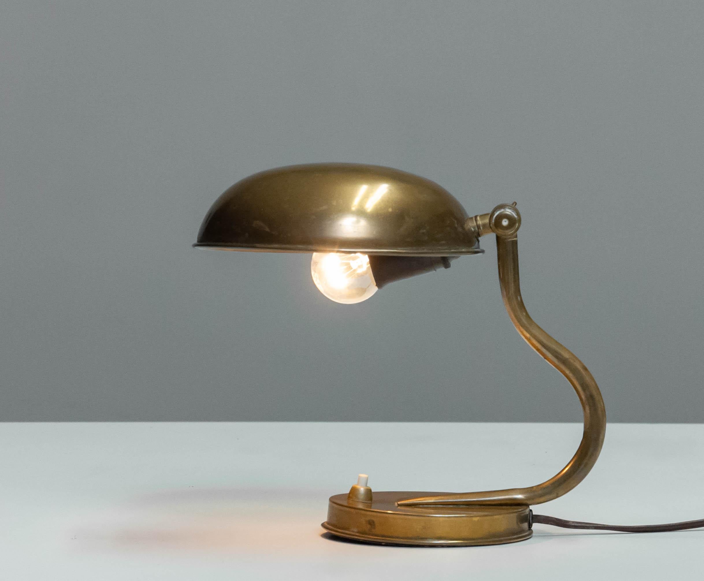 1940s Table / Desk Lamp with Adjustable Shade in Brass by ASEA For Sale 1
