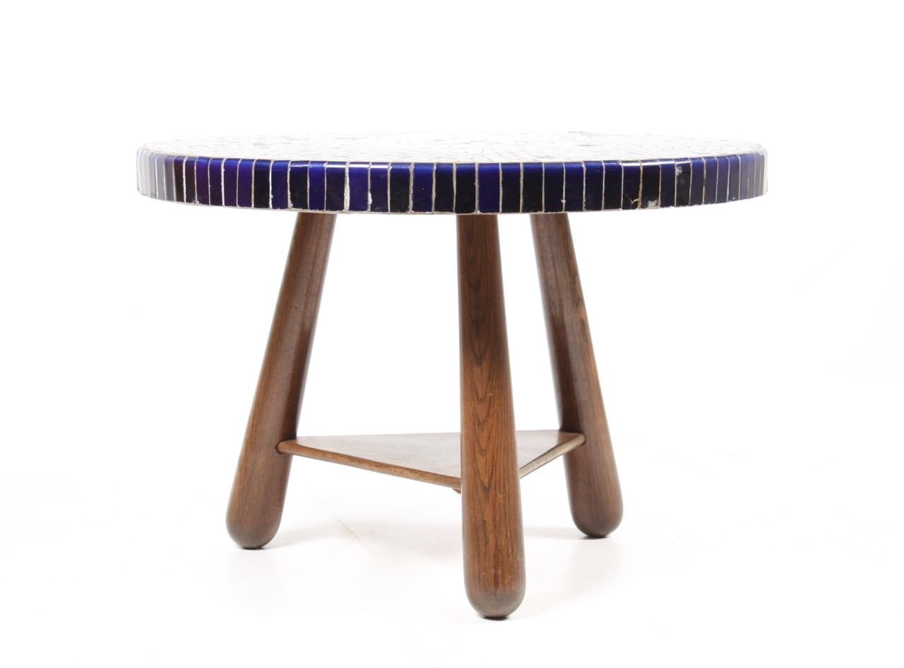 Scandinavian Modern 1940s Table in Solid Oak and Mosaics