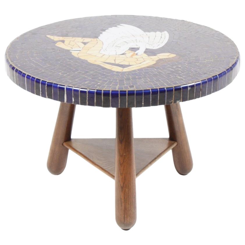 1940s Table in Solid Oak and Mosaics