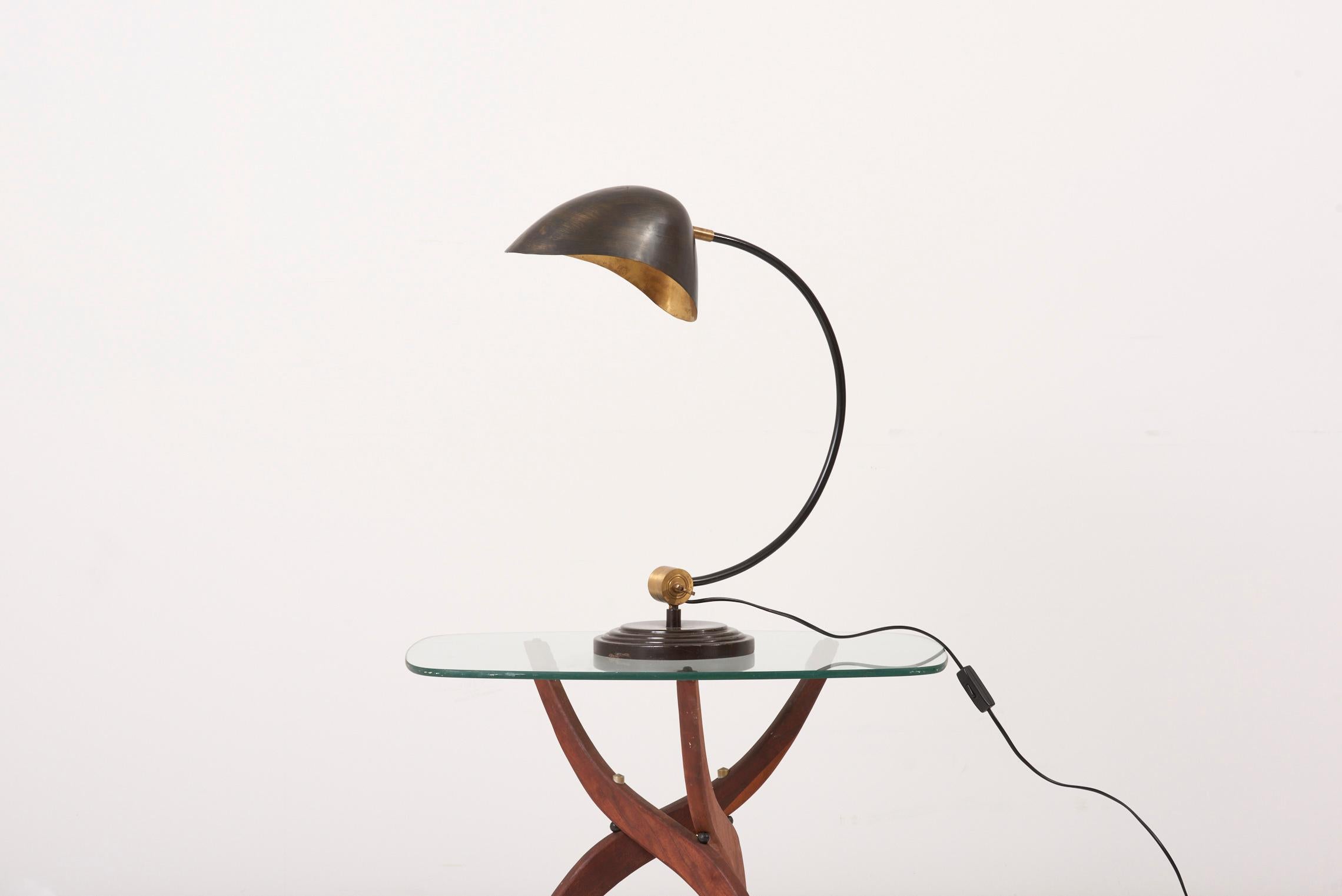 Mid-Century Modern 1940s Table Lamp in Metal and Brass