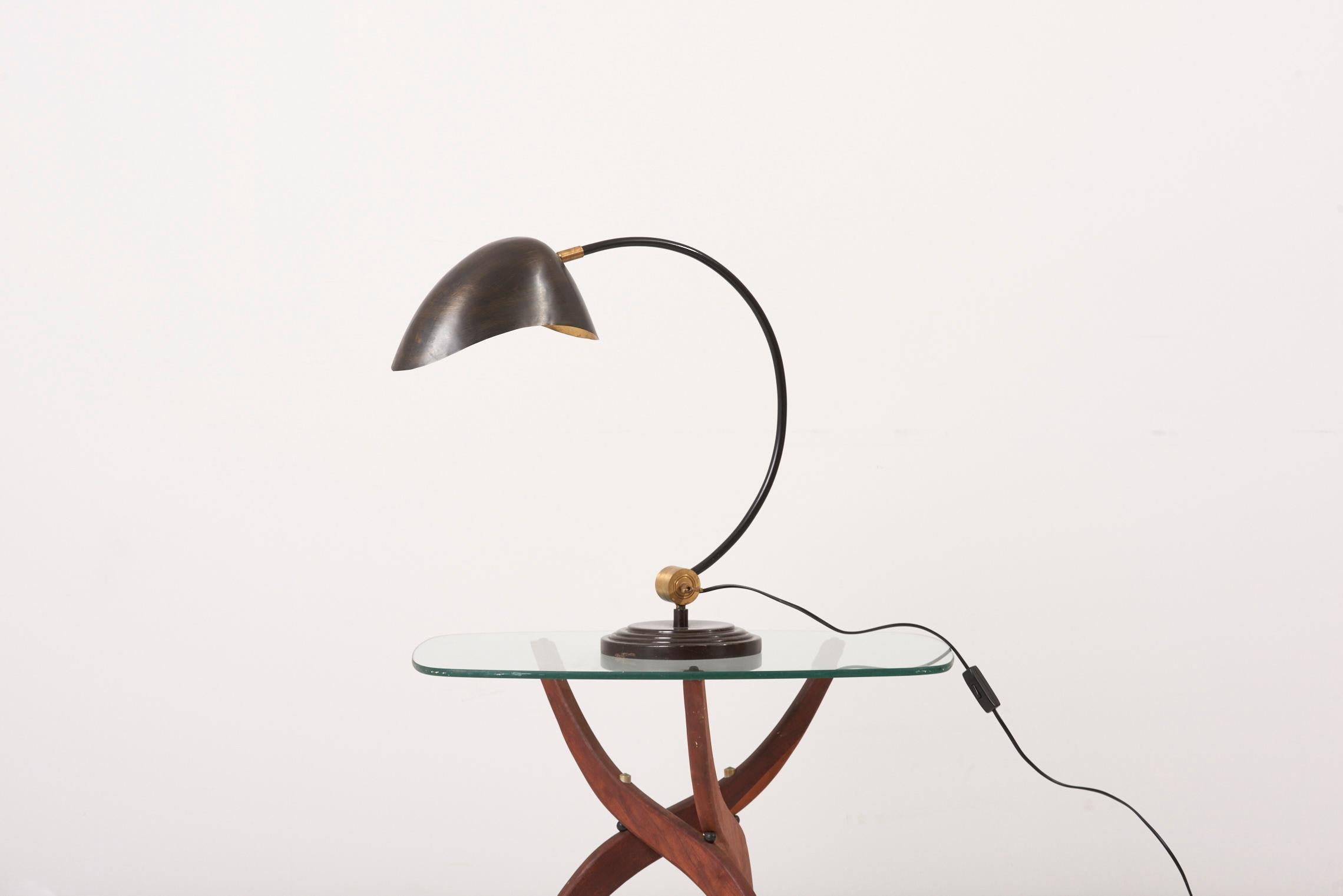European 1940s Table Lamp in Metal and Brass