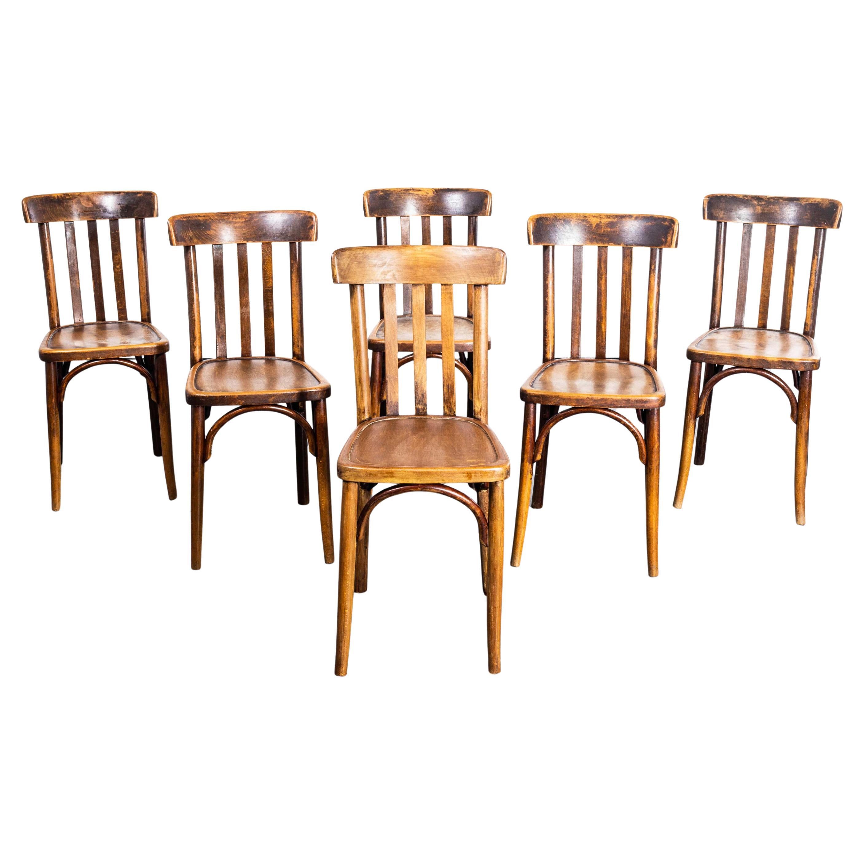 1940's Tall Dark Oak Bentwood Dining Chairs - Set Of Six
