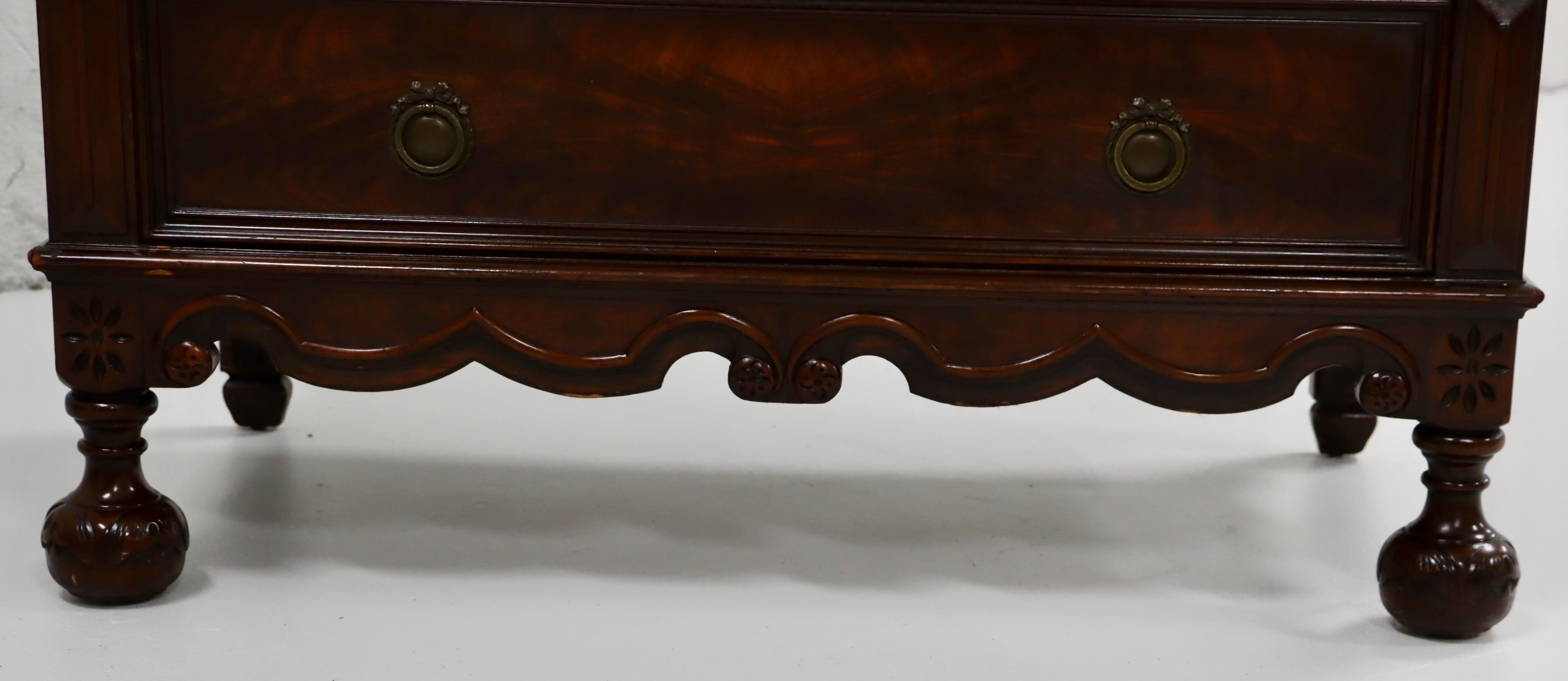 American Classical 1940's Tall Dresser By Berkey & Gay Furniture With Amazing Carved Wood Detail