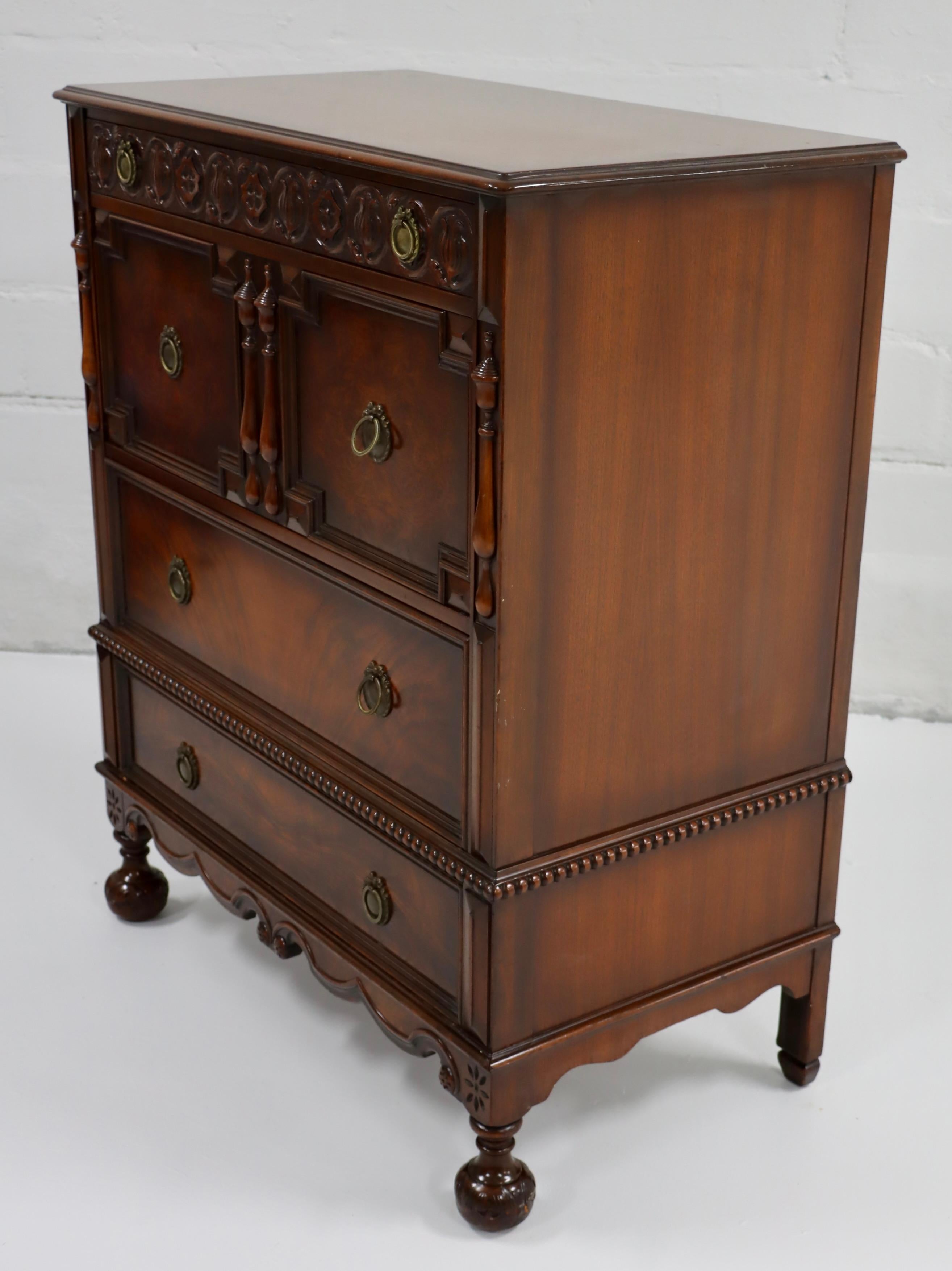 Mid-20th Century 1940's Tall Dresser By Berkey & Gay Furniture With Amazing Carved Wood Detail