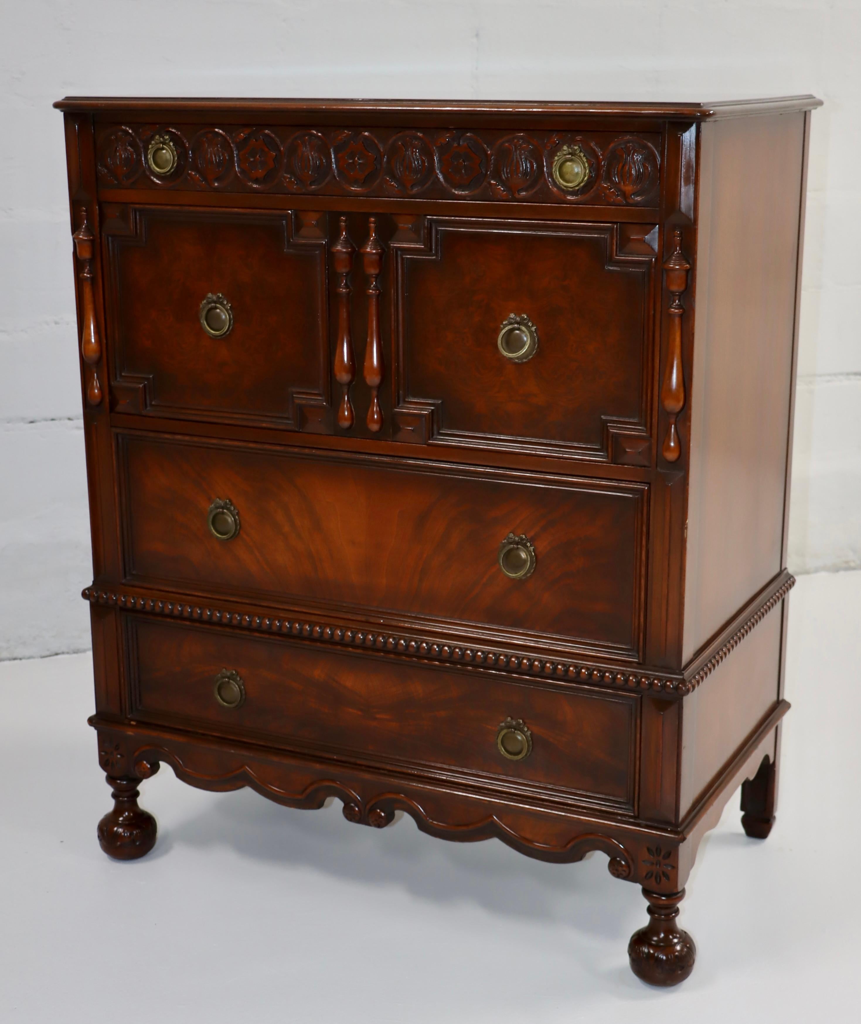 1940's Tall Dresser By Berkey & Gay Furniture With Amazing Carved Wood Detail 2