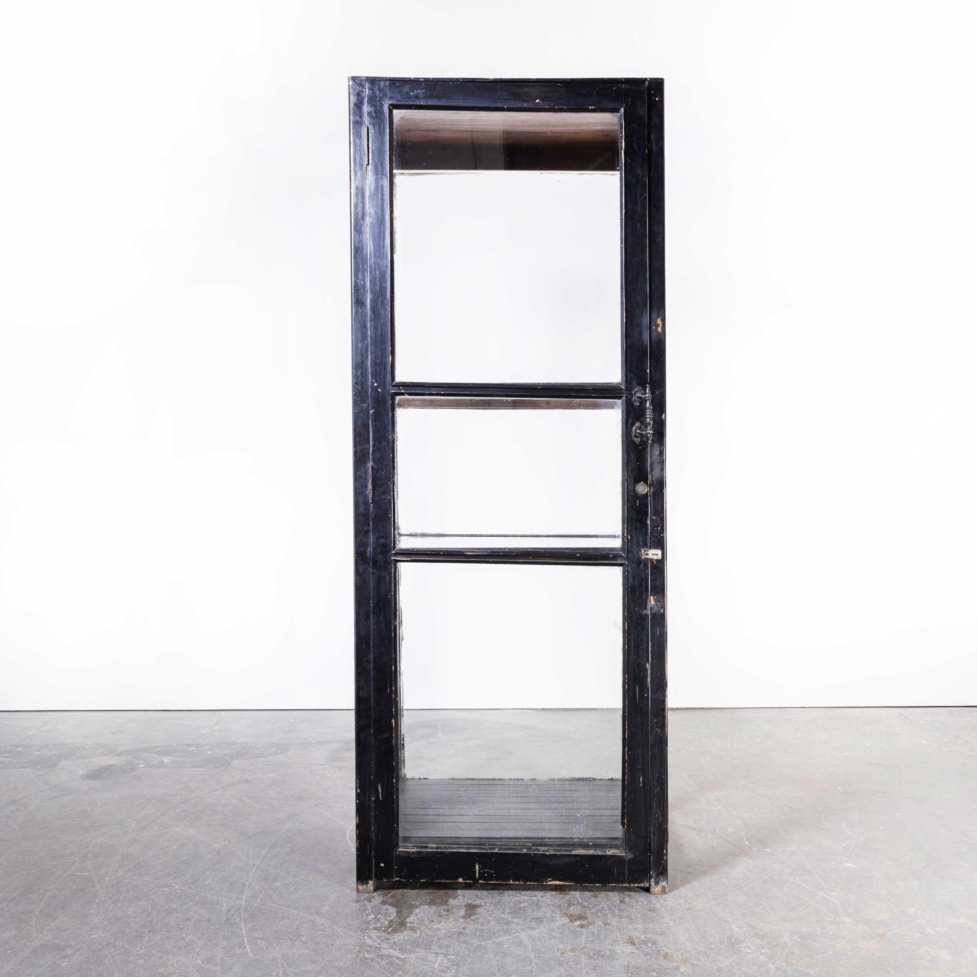 Wood 1940's Tall Ebonised French Museum Display Cabinet For Sale