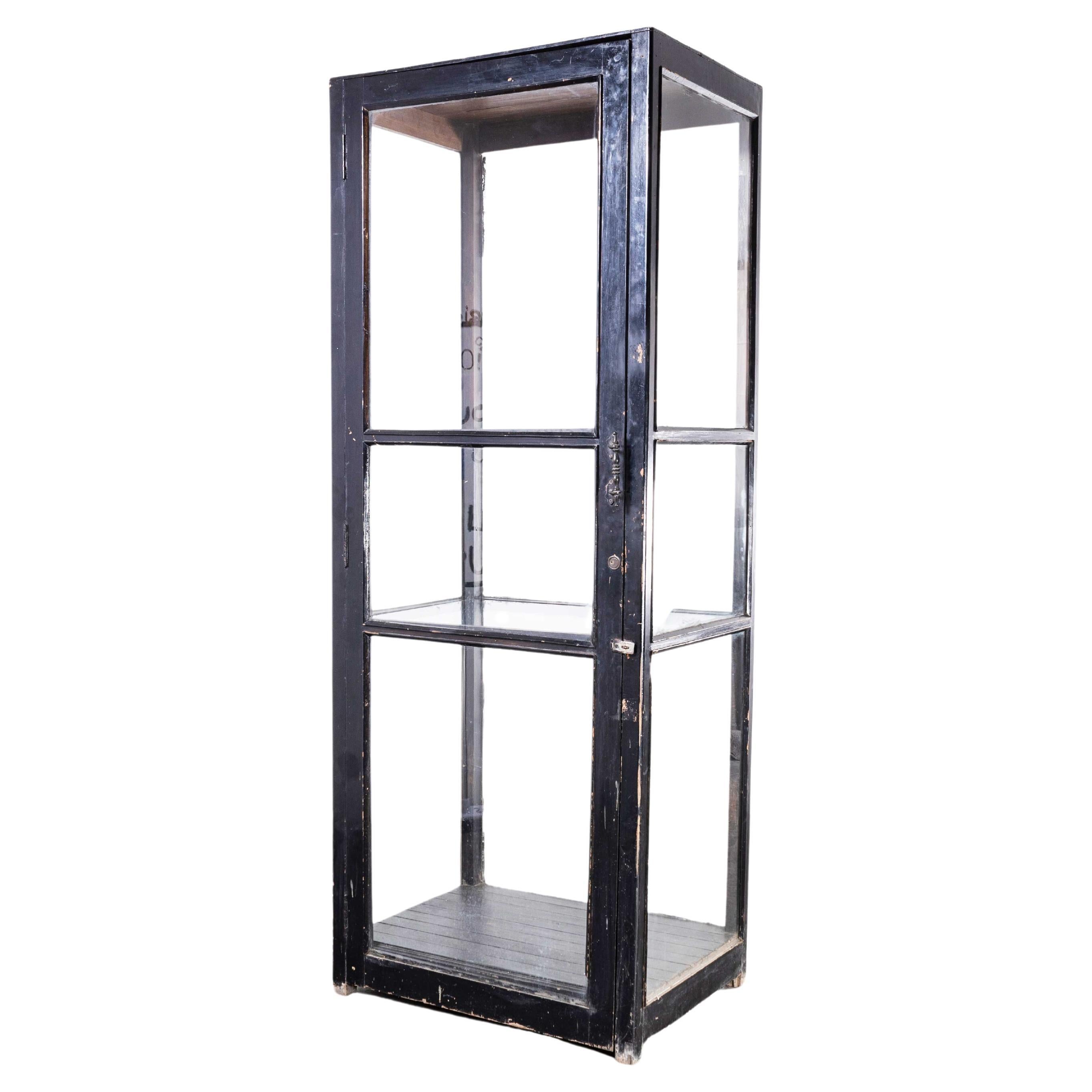 1940's Tall Ebonised French Museum Display Cabinet