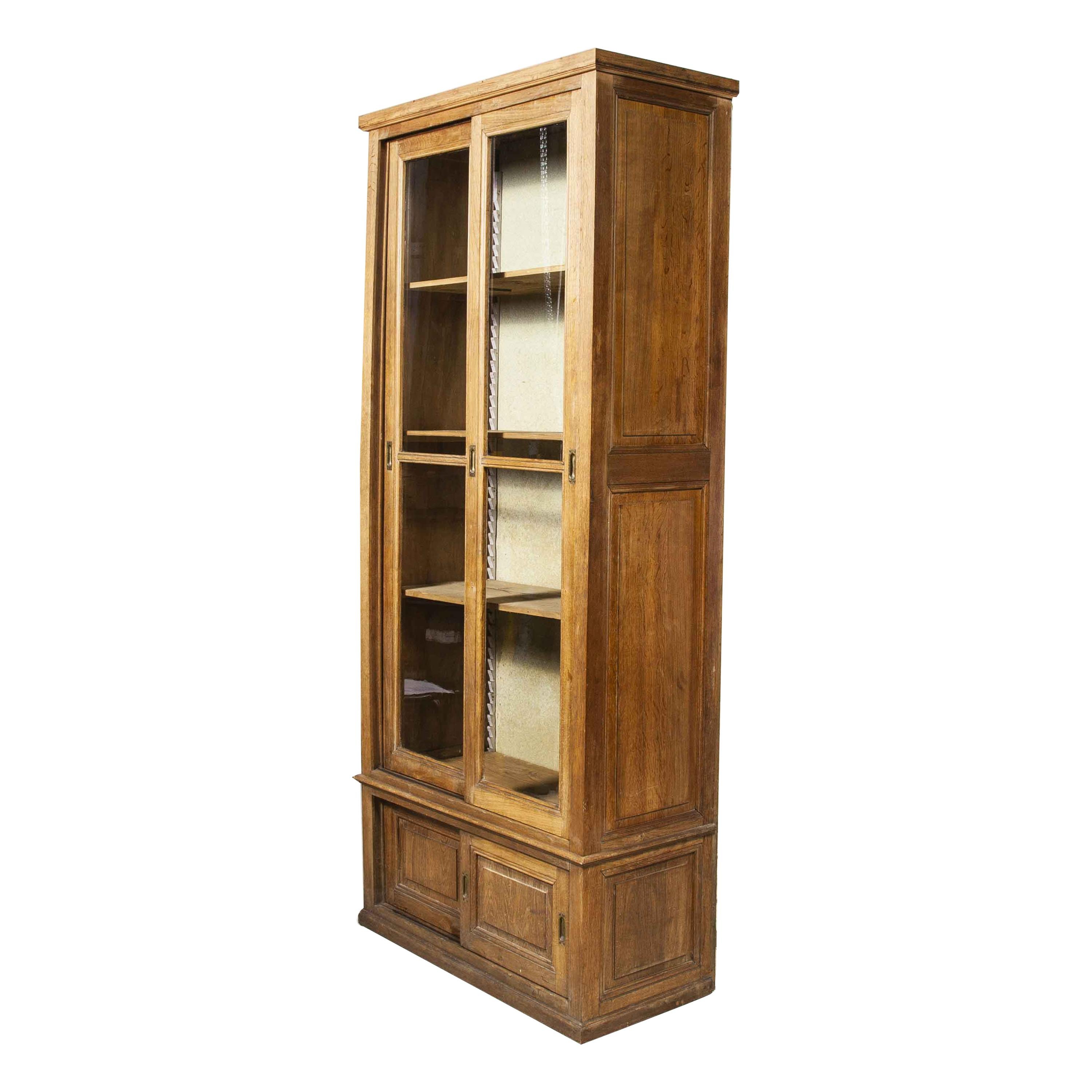 1940's Tall French Oak Glass Fronted Cabinet '1098'