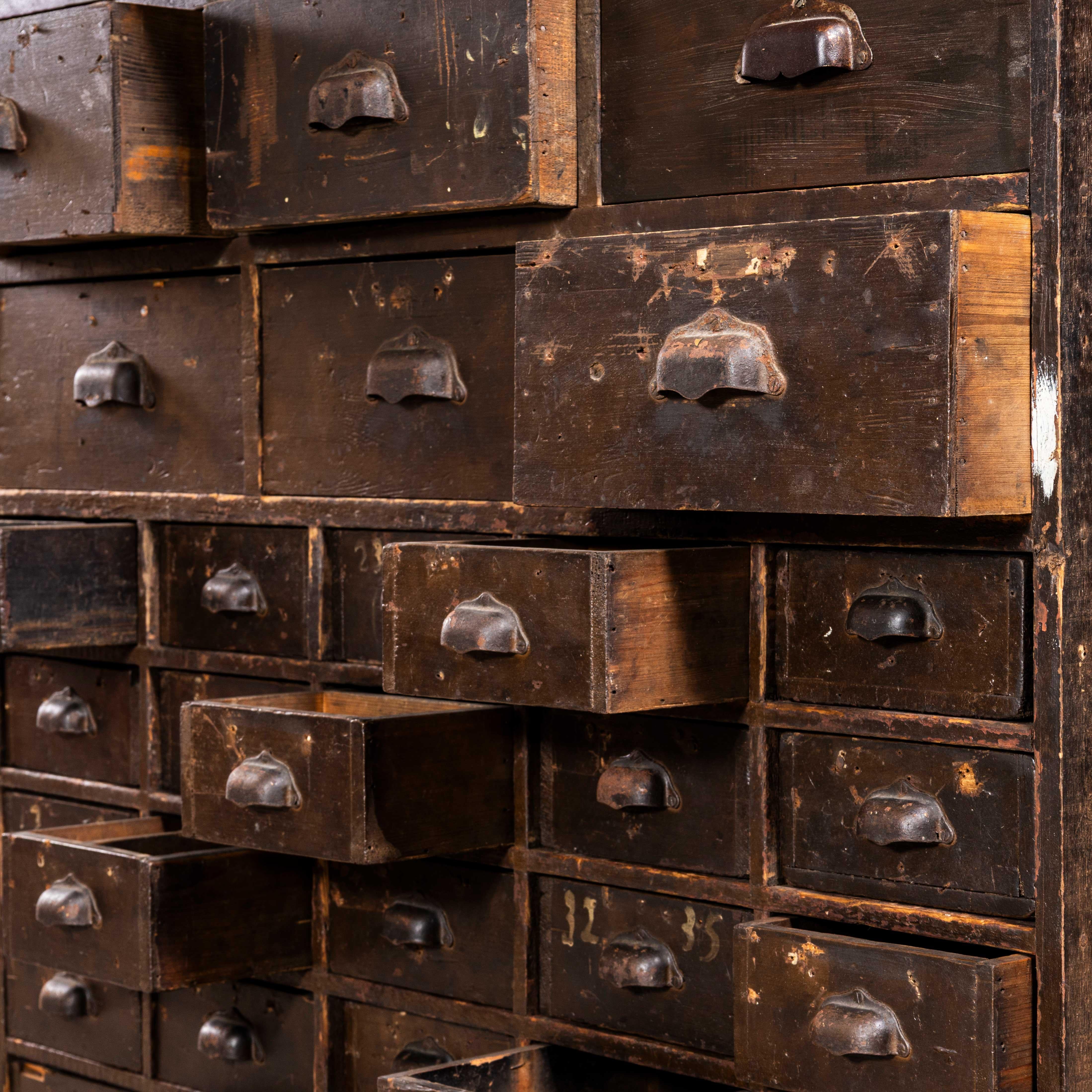 1940's Tall French Workshop Shelving Unit - Thirty Four Drawers For Sale 2
