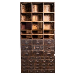 Vintage 1940's Tall French Workshop Shelving Unit - Thirty Four Drawers