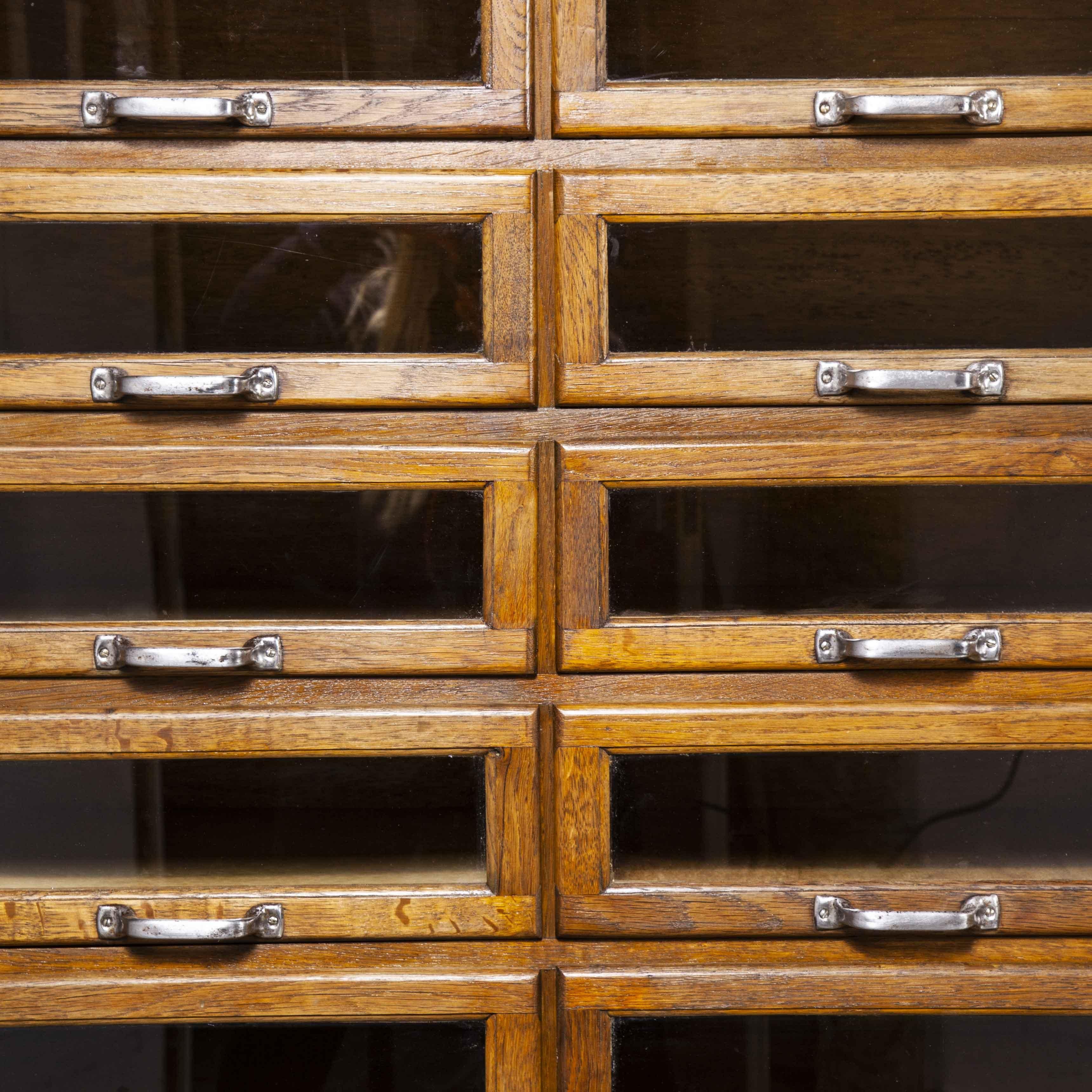 Oak 1940's Tall Glass Fronted Habersdashery Cabinet, Twenty Drawers