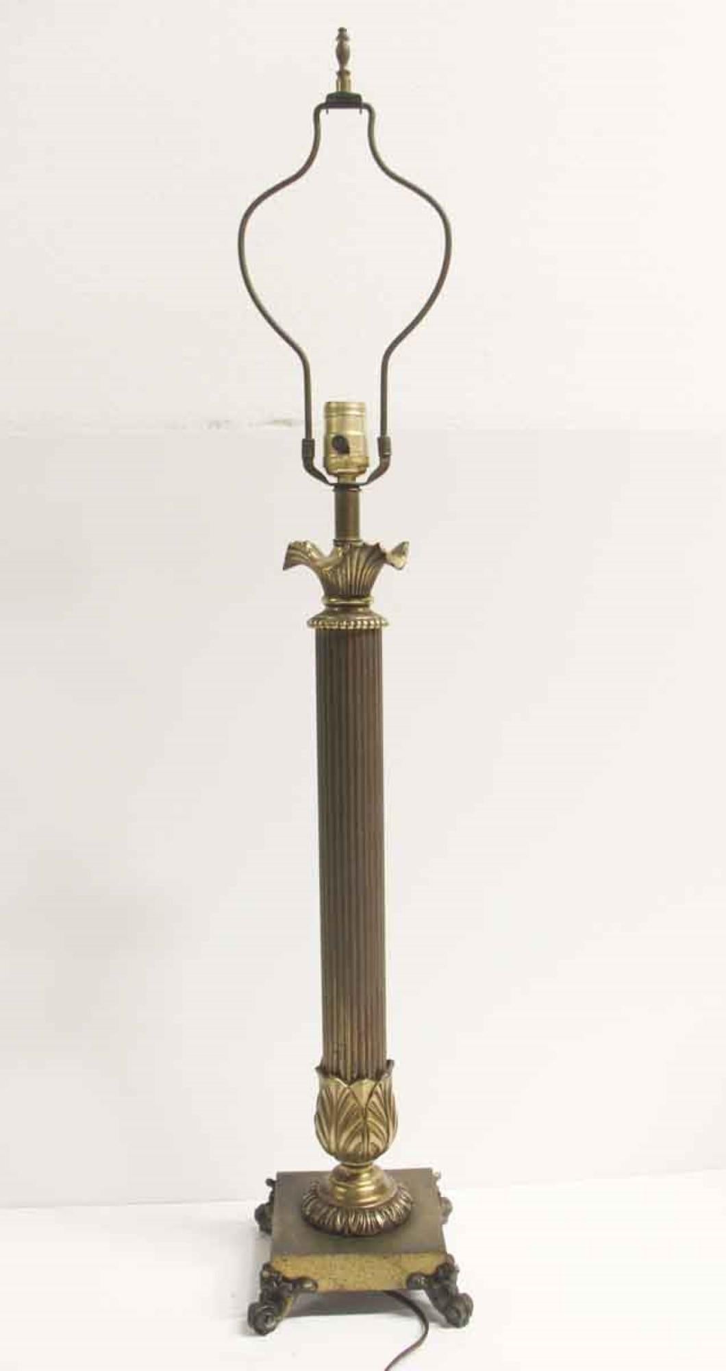 American 1940s Tall Ionic Column Style Brass Table Lamp