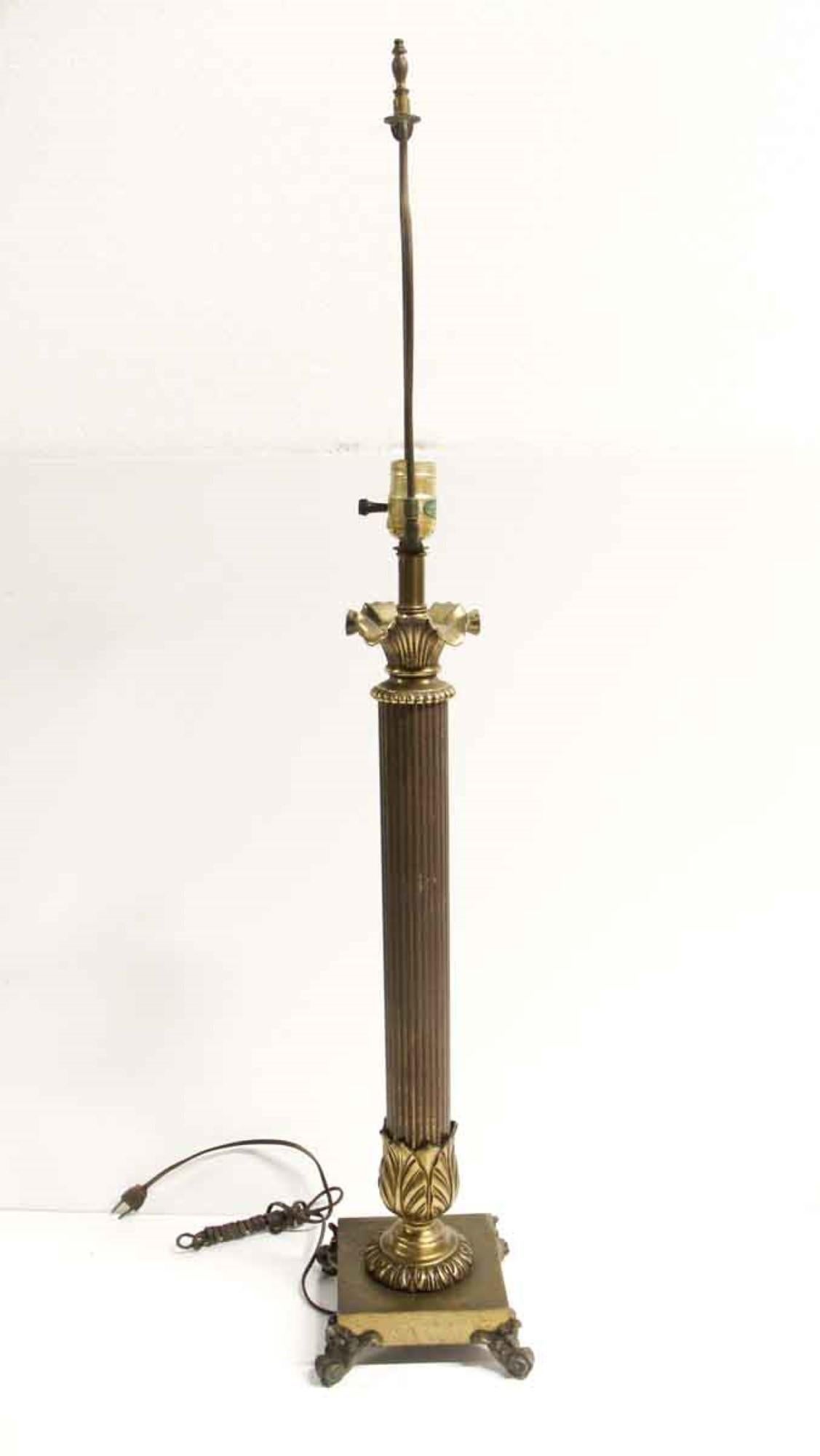 1940s Tall Ionic Column Style Brass Table Lamp 2