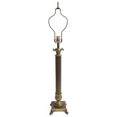 1940s Tall Ionic Column Style Brass Table Lamp
