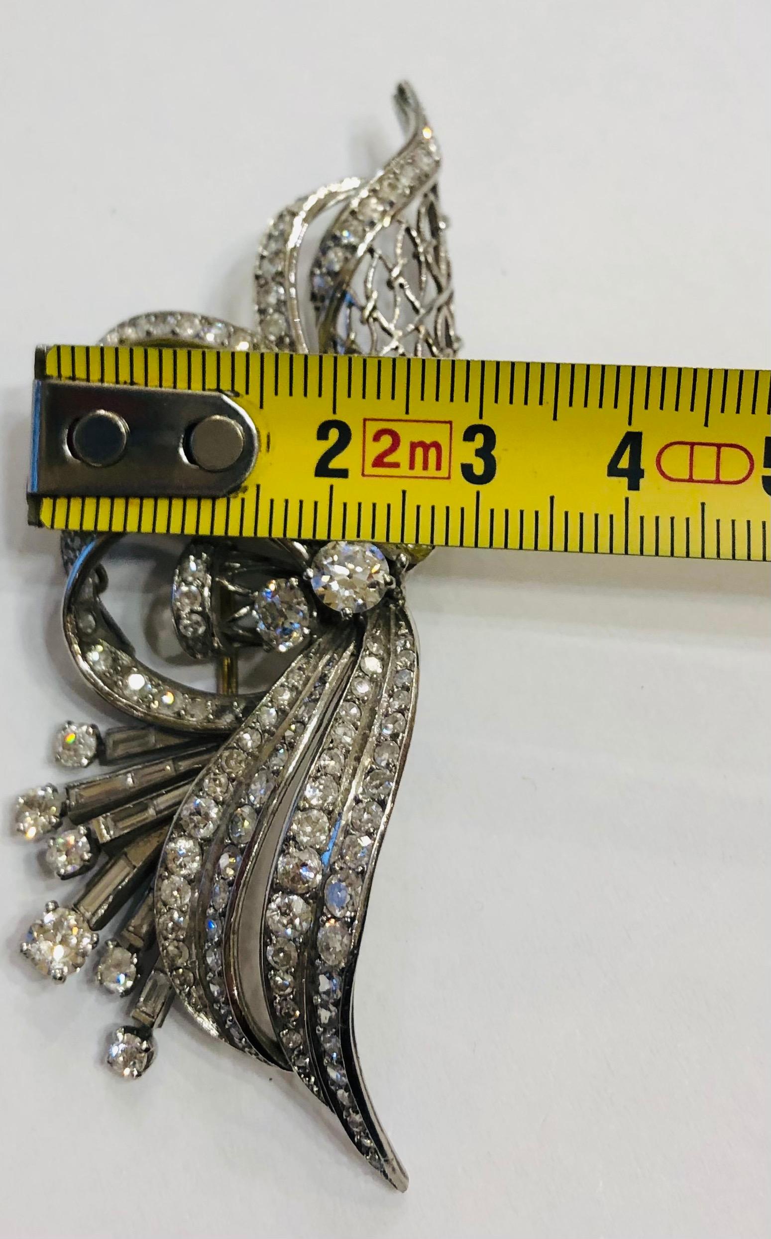 Women's or Men's 1940s Tank 9.2 Carat Diamonds Platinum Clip Retro Brooch For Sale