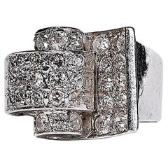 Vintage 1940s tank pinky signet ring - platinum and 1.6 ct. old cut diamonds 